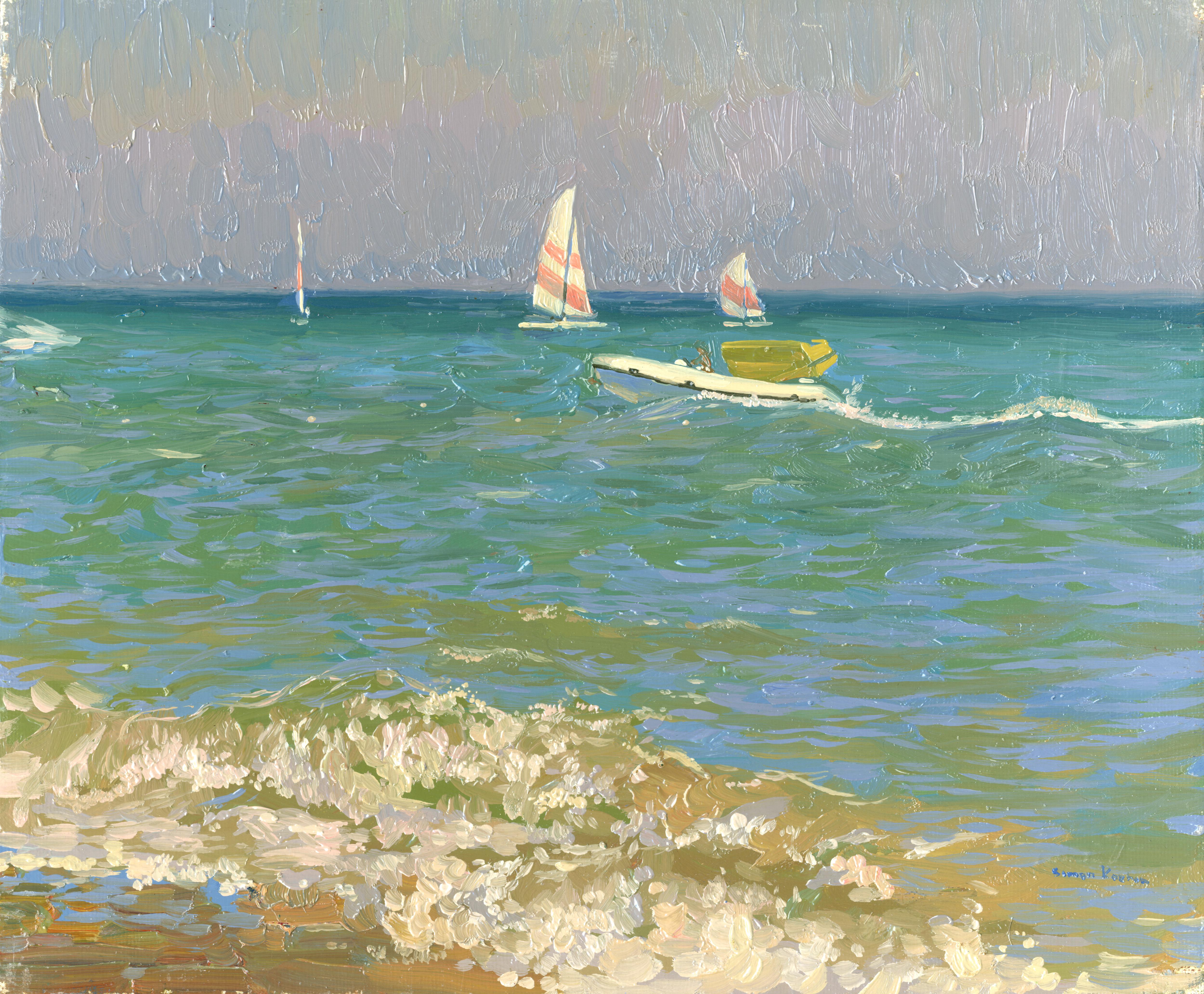 Sailing Regatta Seascape Painting, Oil on Canvas, 25x30 cm, New