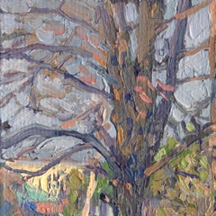Scilla Lucilii Painting, Impressionistic Landscape, Signed, 20x20 cm
