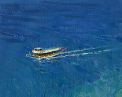 Sea Voyage Painting, Aerial View of Azure Seascape, Signed, 2024