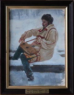 Self-portrait playing the gusli Realist painting on Frame 2001 Oil on board