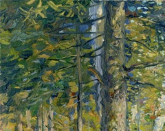 I dintorni della foresta di Ilyinki a settembre, olio su tavola in stile impressionista