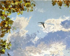 Sky Landscape Painting and Billiard Club Sketch in Oil on Canvas