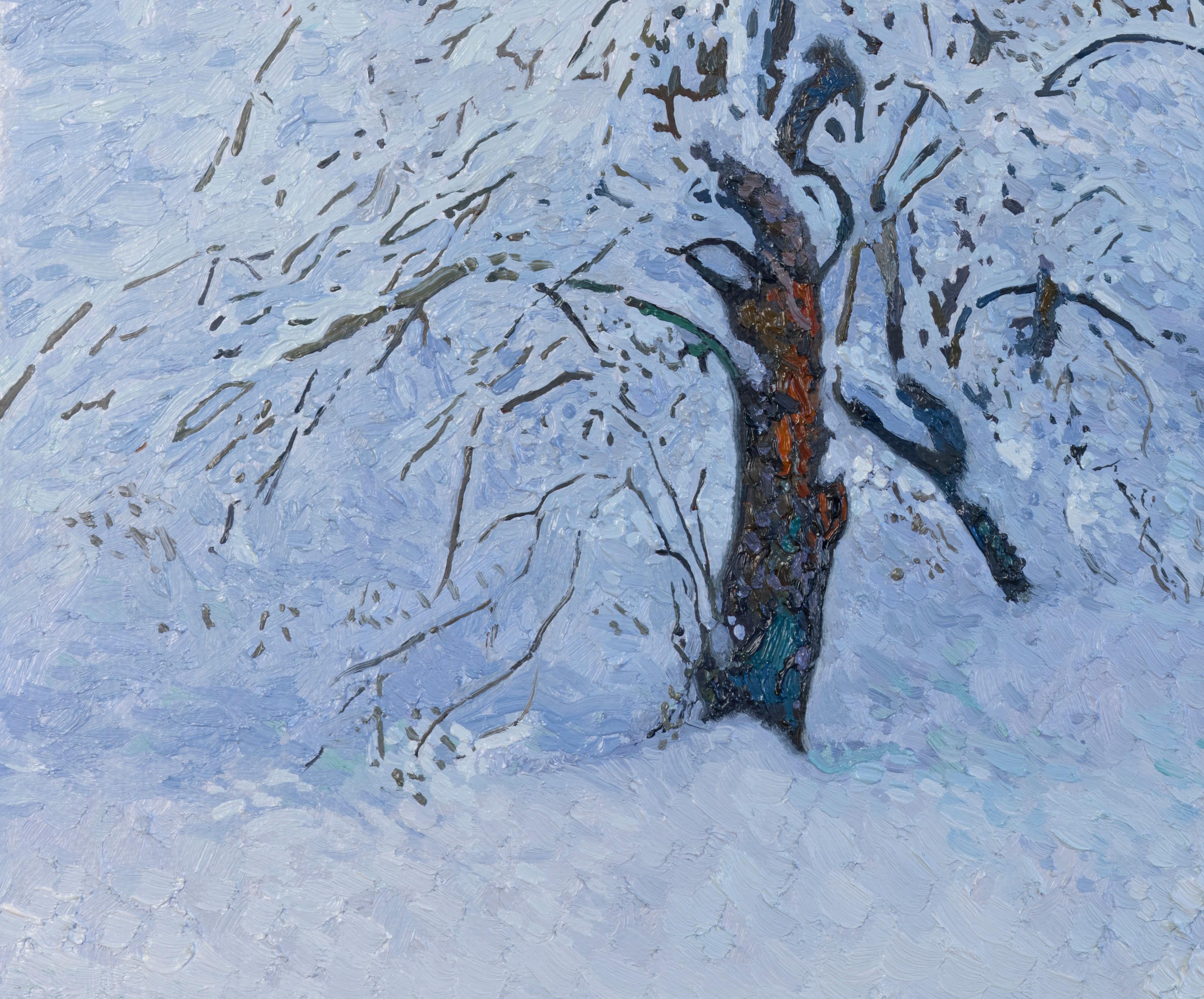 Jardín cubierto de nieve. Kuzminki - Landscape Painting Púrpura de Simon Kozhin