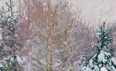 Snow-covered pine trees in Kuzminki Park, Impressionist, Painting, Oil on canvas