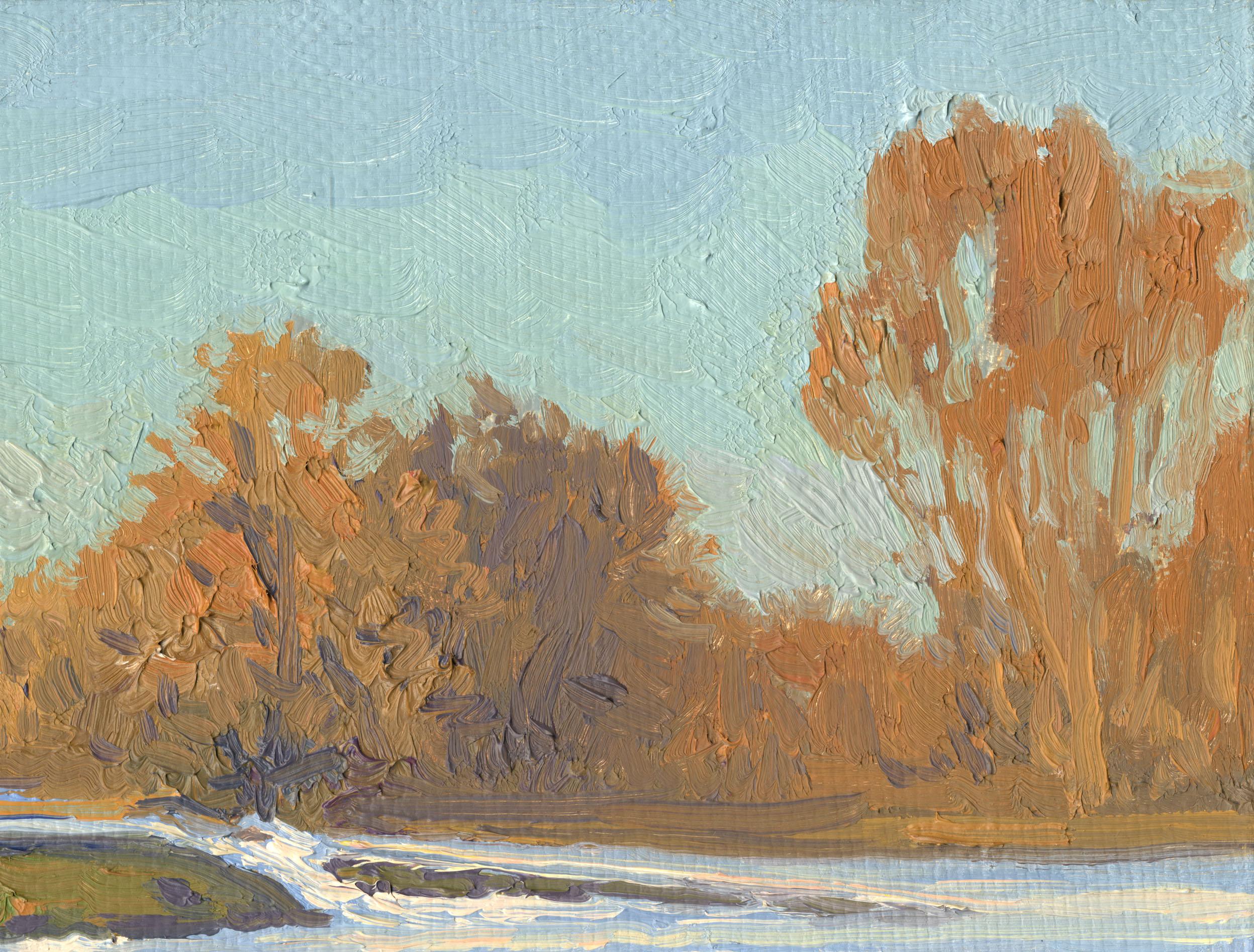 La nieve se está derritiendo. Torre del ostrog Bratsky - Painting Impresionista de Simon Kozhin