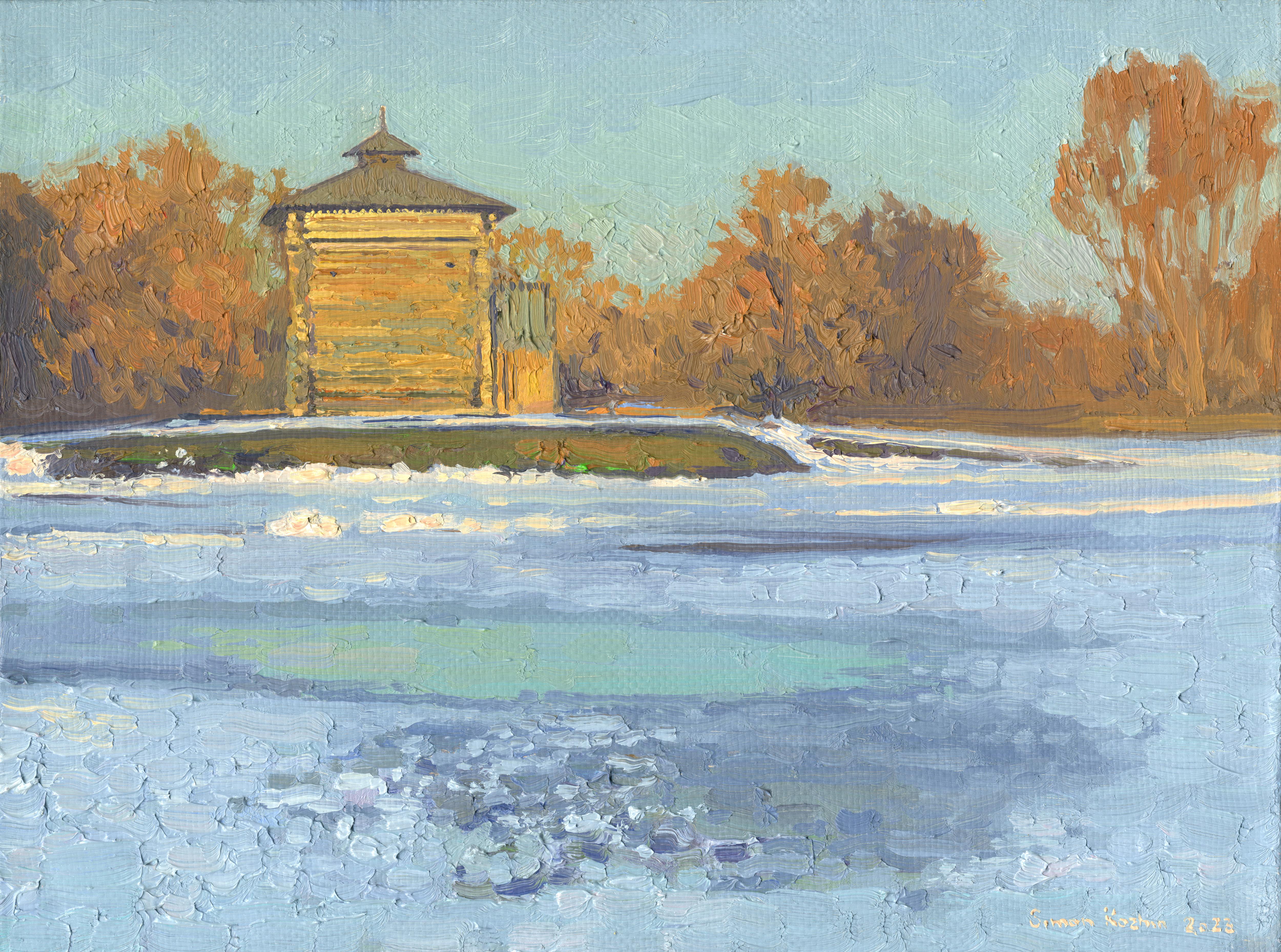Landscape Painting de Simon Kozhin - La nieve se está derritiendo. Torre del ostrog Bratsky