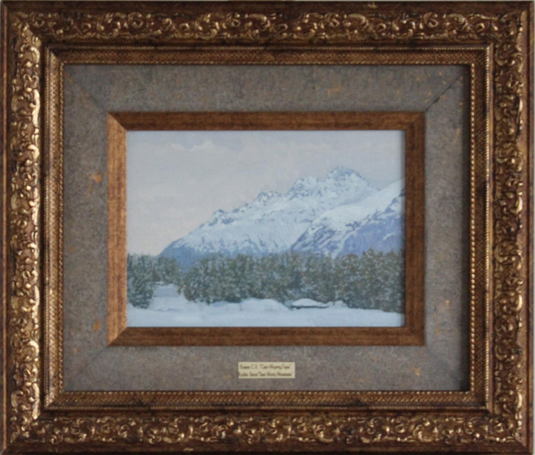 Landscape Painting de Simon Kozhin - St. Moritz. Paisaje montañoso suizo, pintura al óleo Plein Air de invierno, enmarcada.