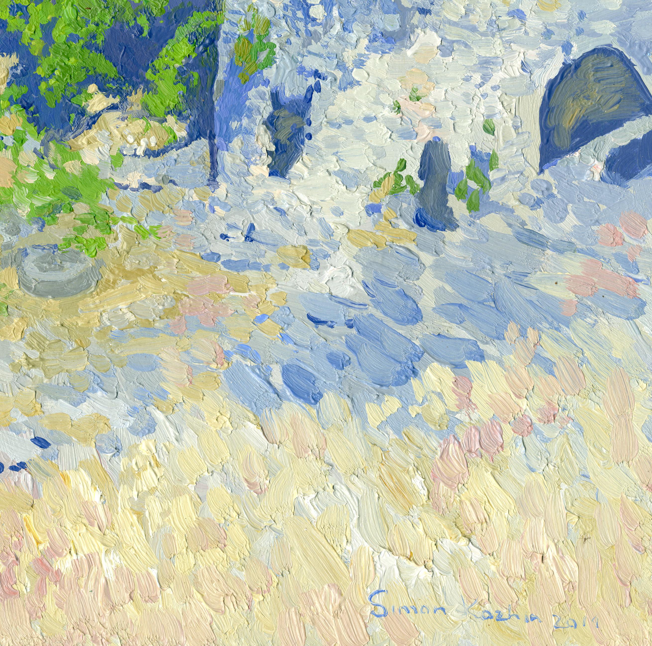 Stari Bar. Torre del Reloj. Montenegro - Landscape Painting Azul de Simon Kozhin