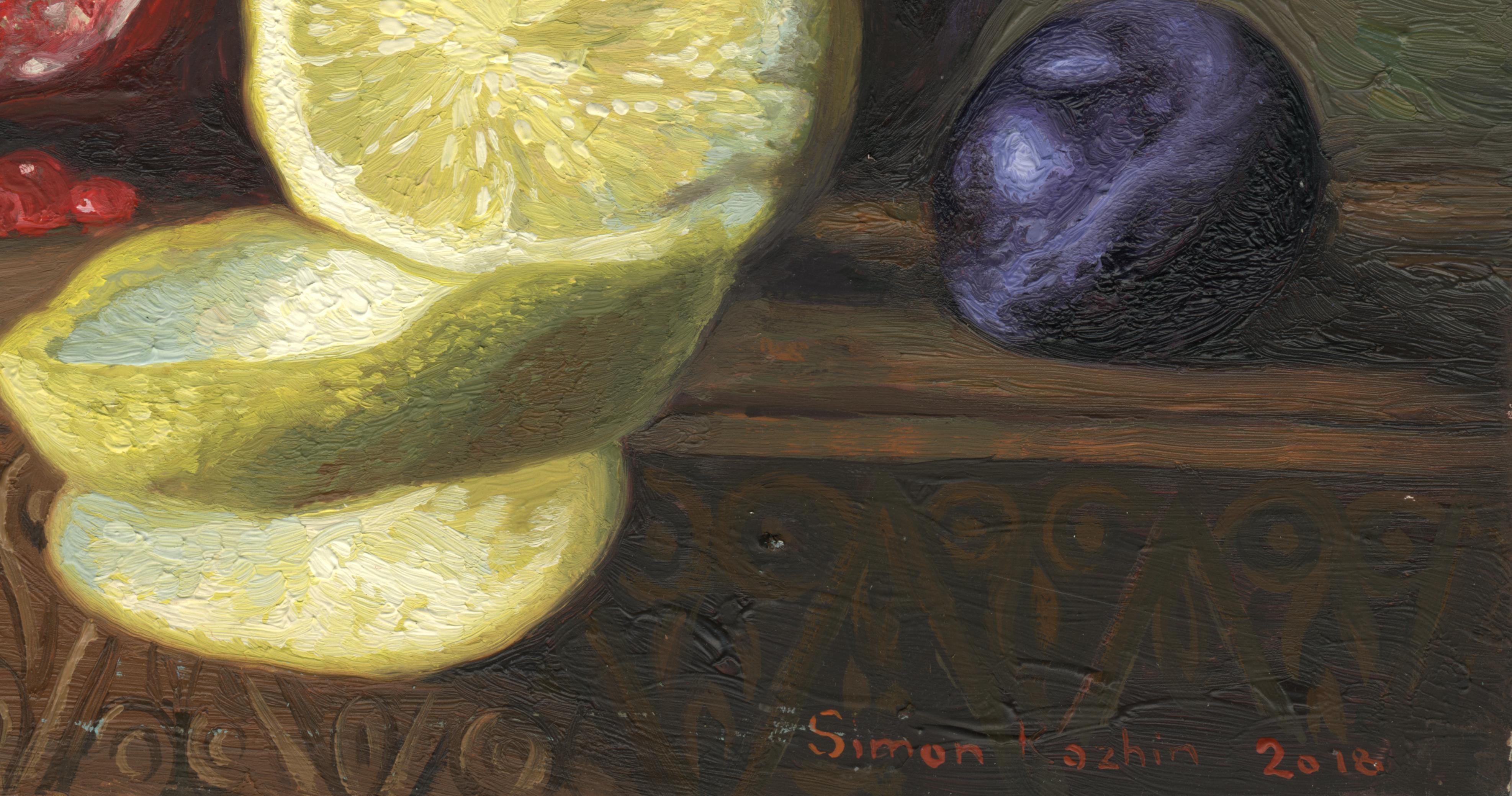 Stillleben mit Zitronen- und Granatapfel im Angebot 15