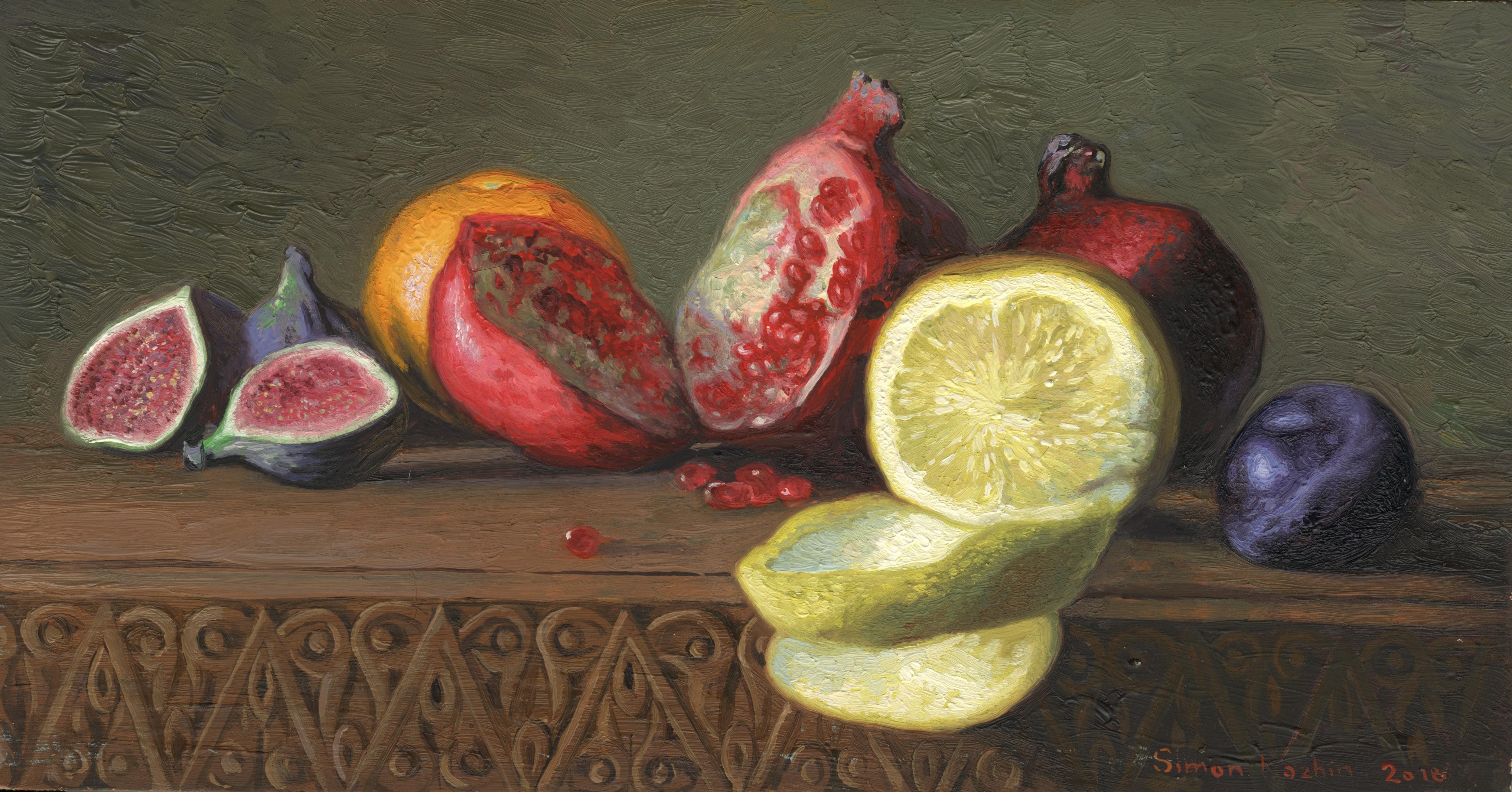 Still-Life Painting Simon Kozhin - Nature morte au citron et à la grenade