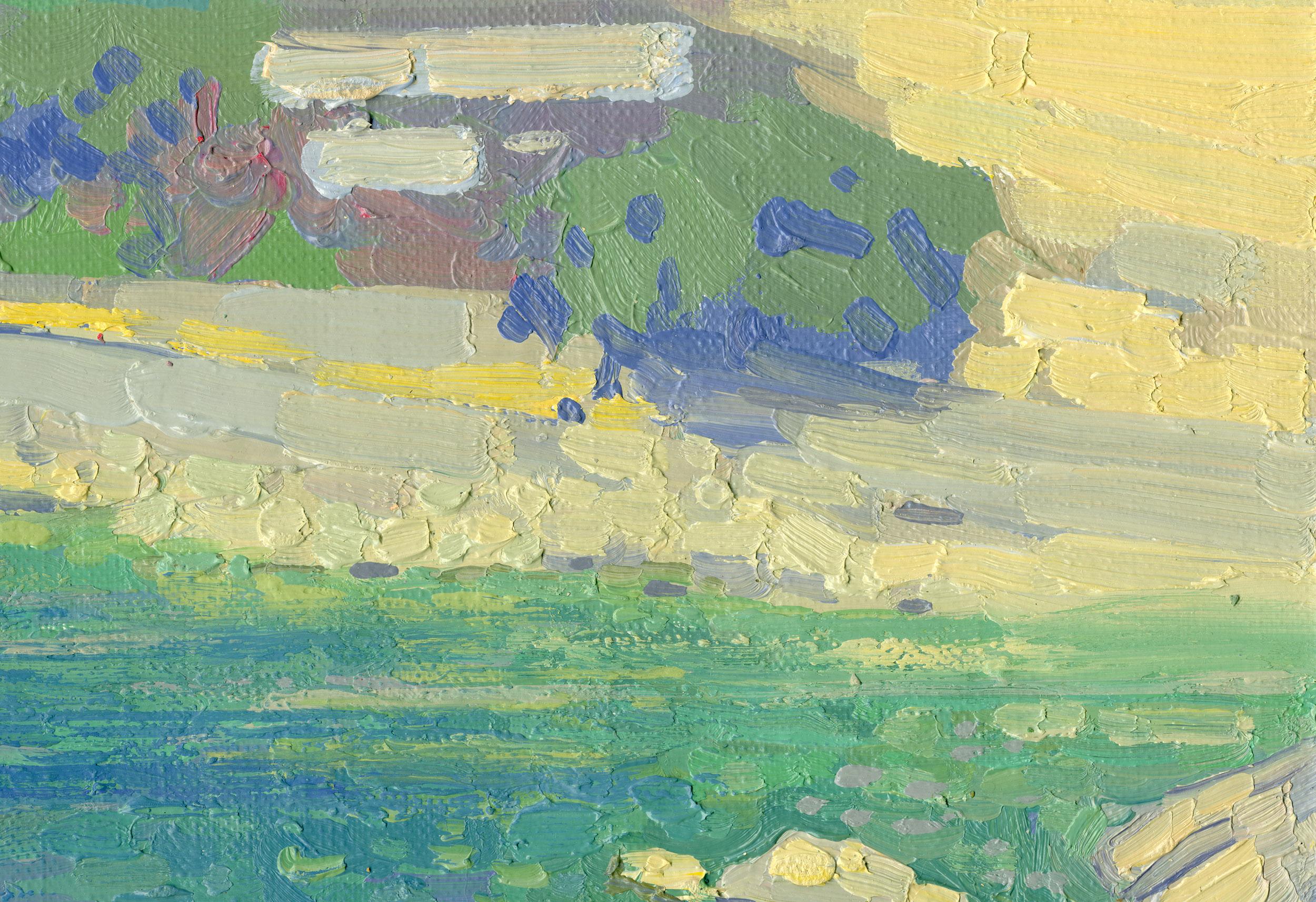 Steine und ein Boot (Impressionismus), Painting, von Simon Kozhin