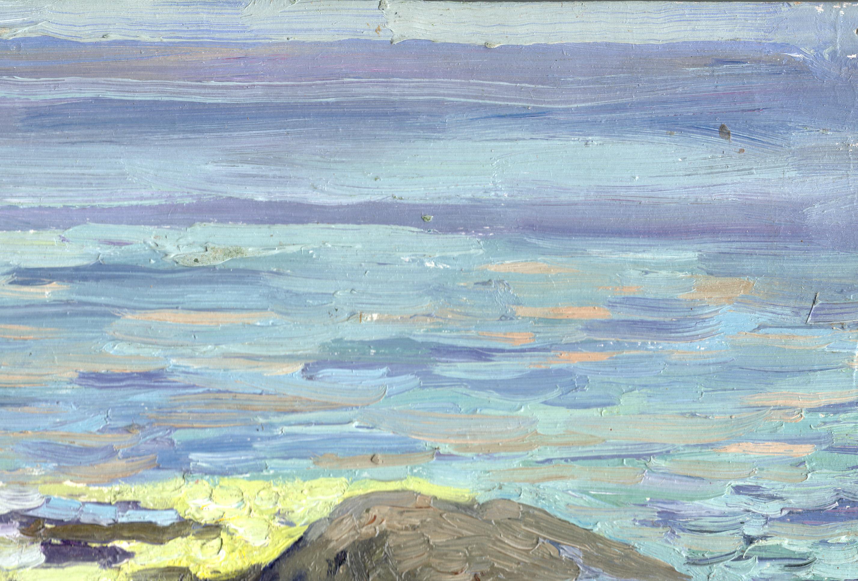 The Stones by the sea (Grau), Landscape Painting, von Simon Kozhin