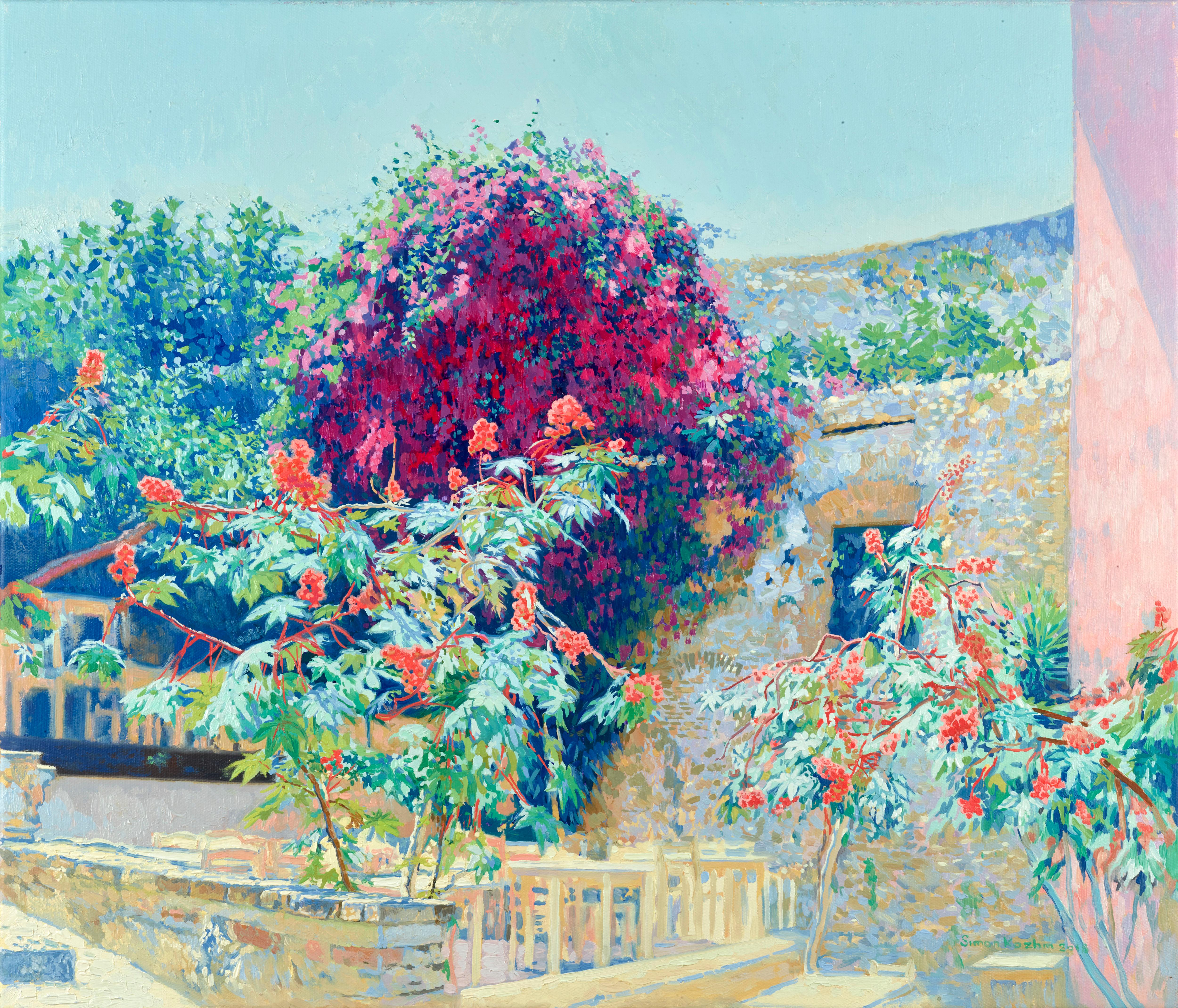 Landscape Painting di Simon Kozhin - Caffè estivo a Kerkyra