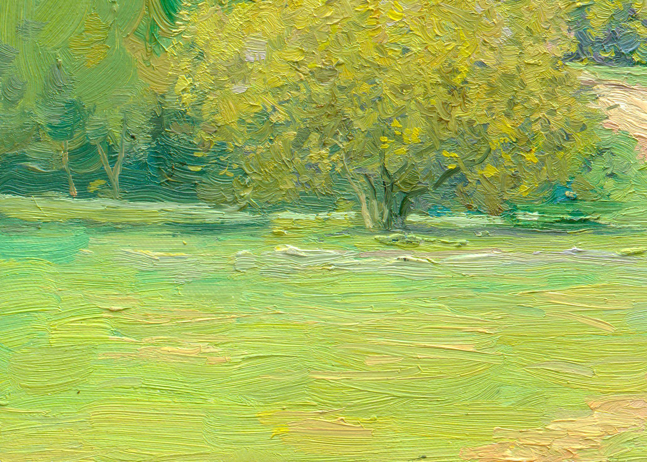 Summer day - Green Landscape Painting by Simon Kozhin