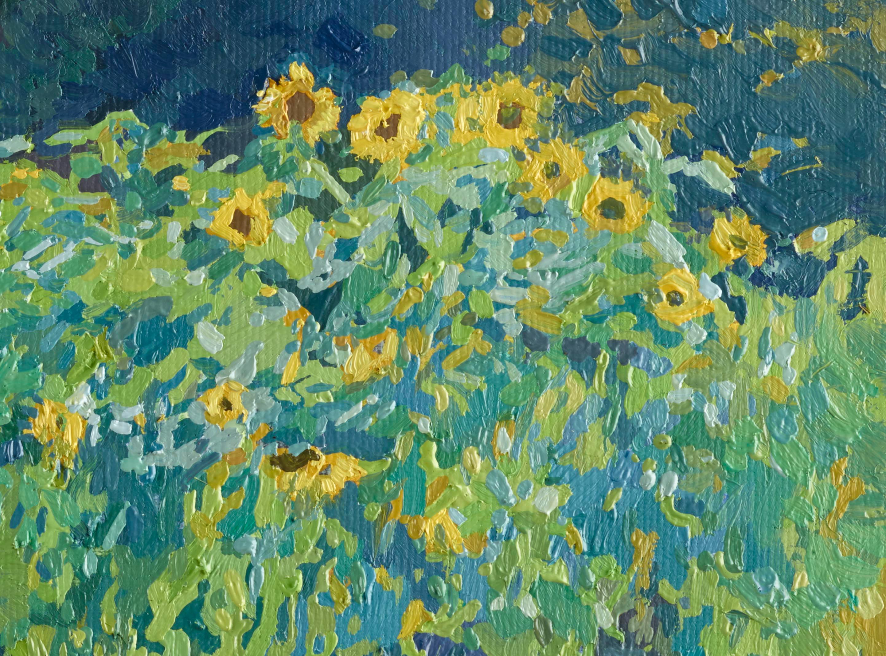 Sunflowers Original Oil Painting Plein-air by Simon Kozhin For Sale 15