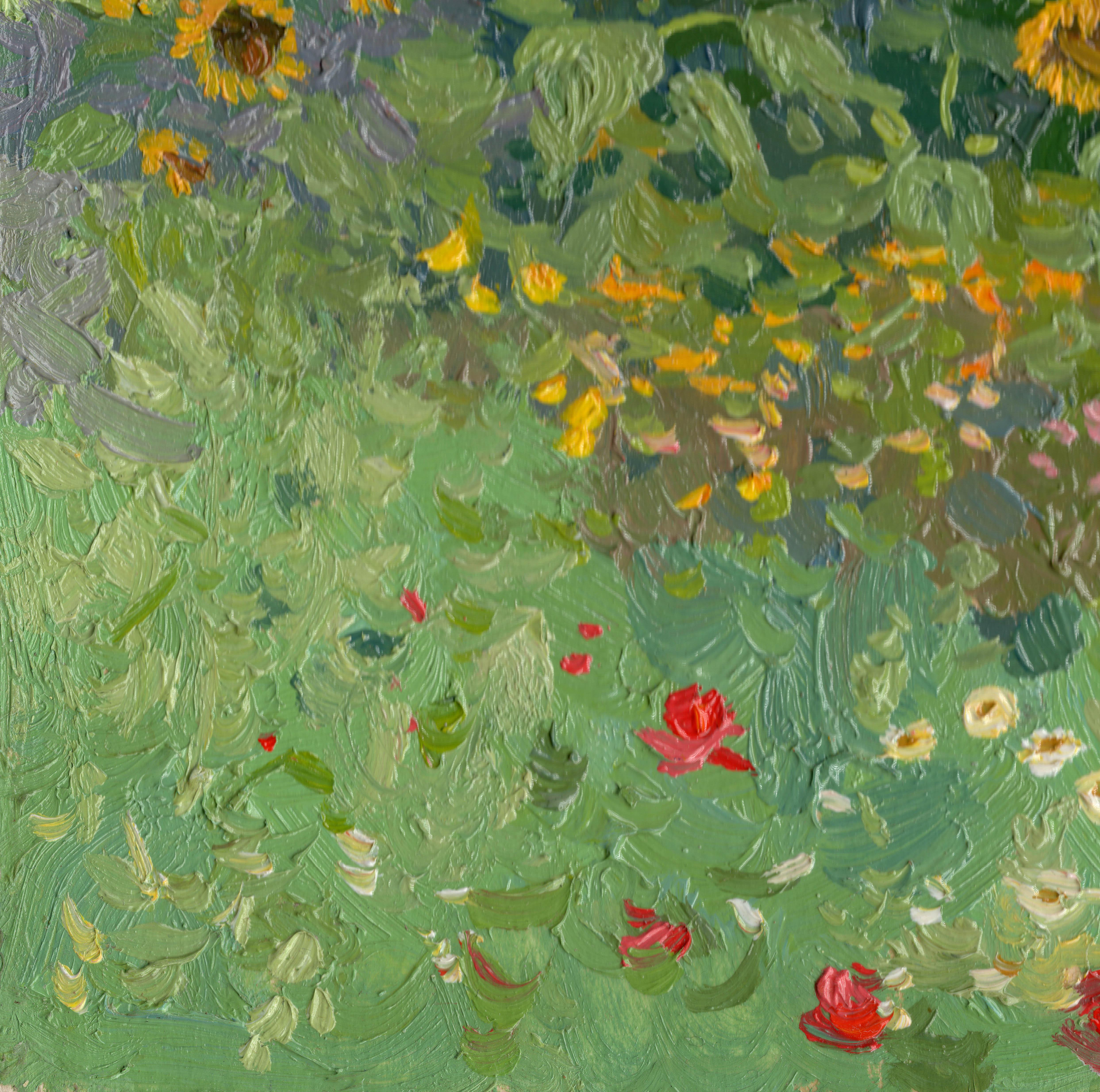 Sunflowers - Gray Landscape Painting by Simon Kozhin