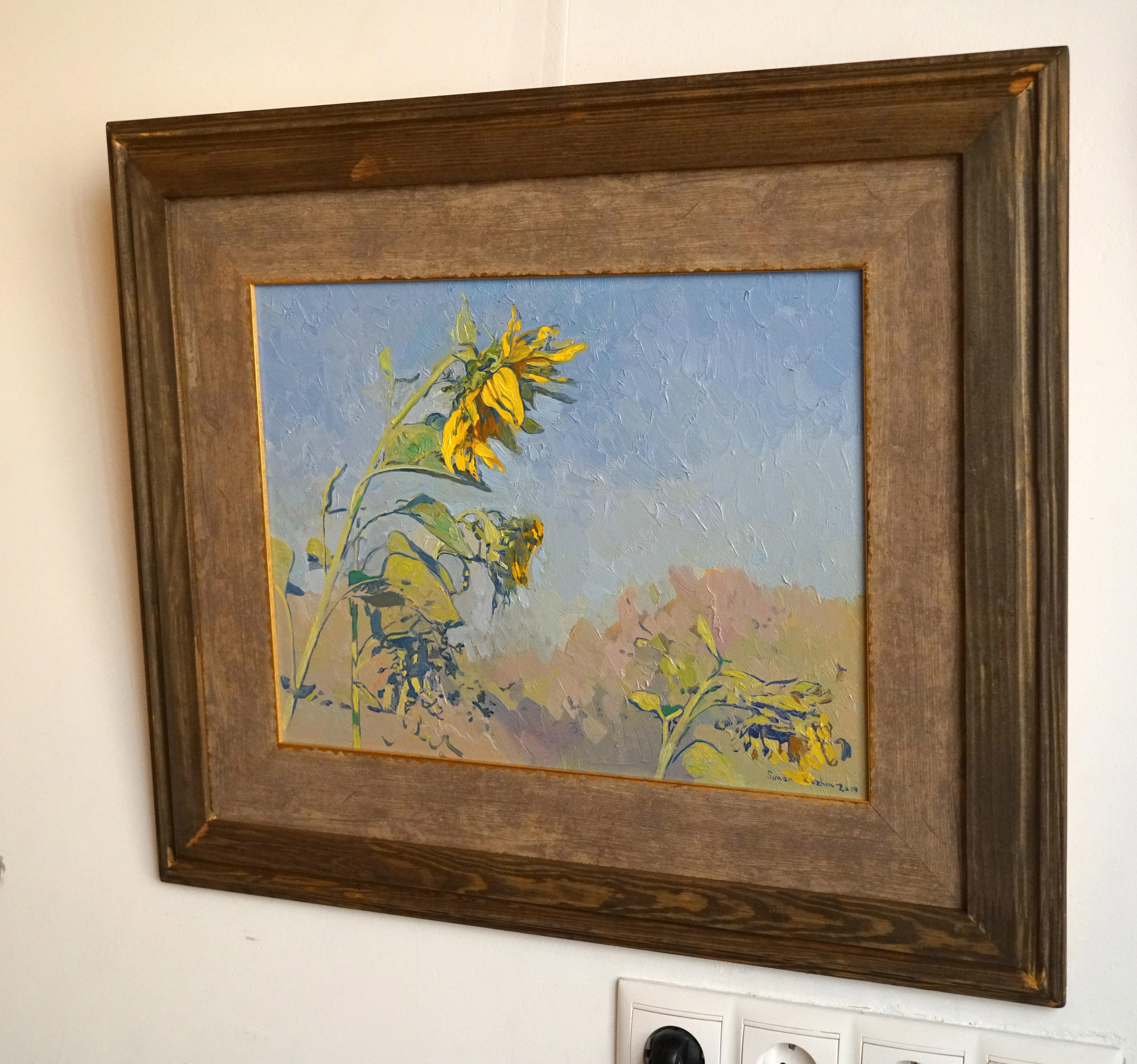 Sonnenblumen (Grau), Landscape Painting, von Simon Kozhin