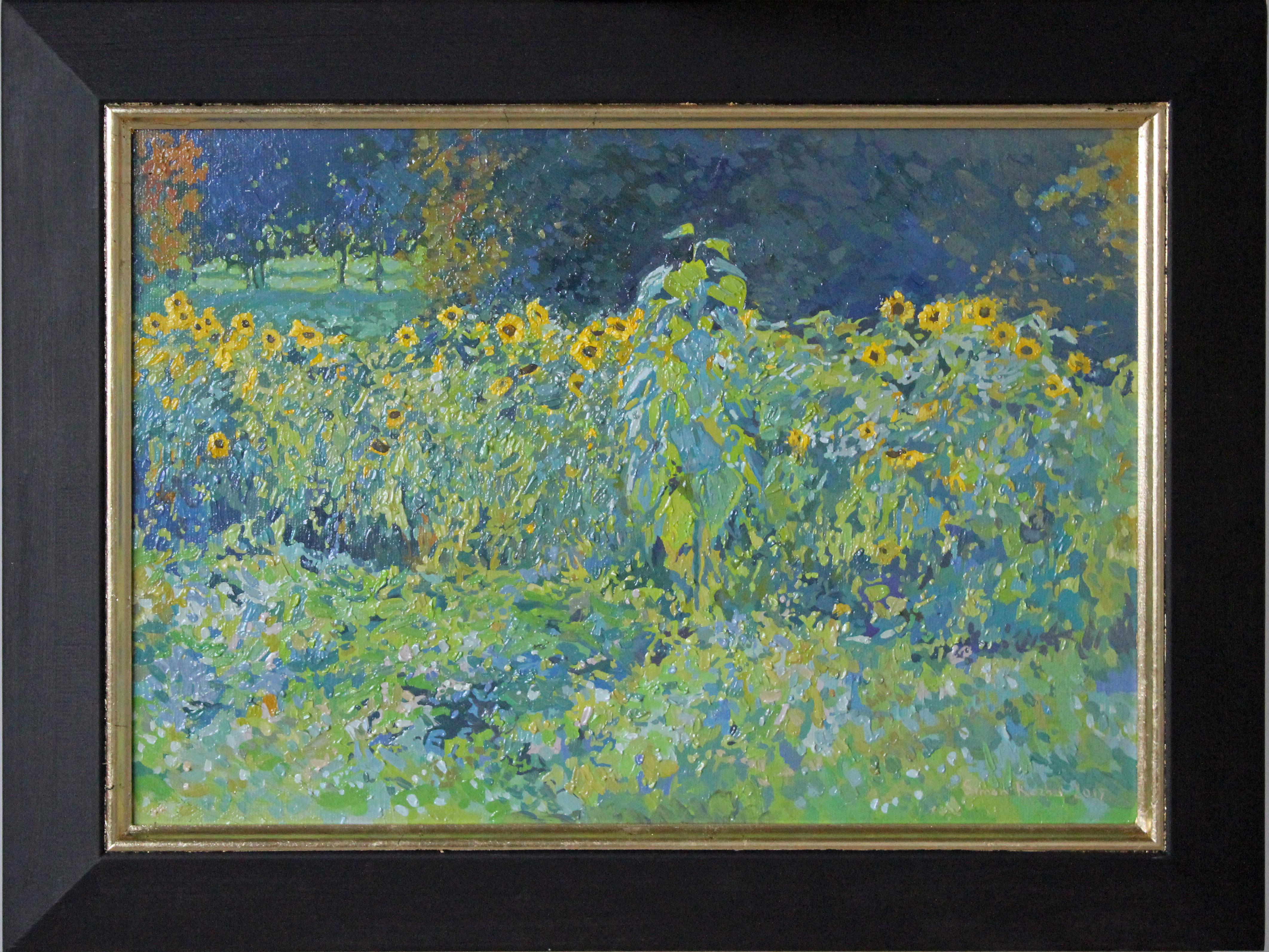 Sunflowers Original Oil Painting Plein-air by Simon Kozhin For Sale 7