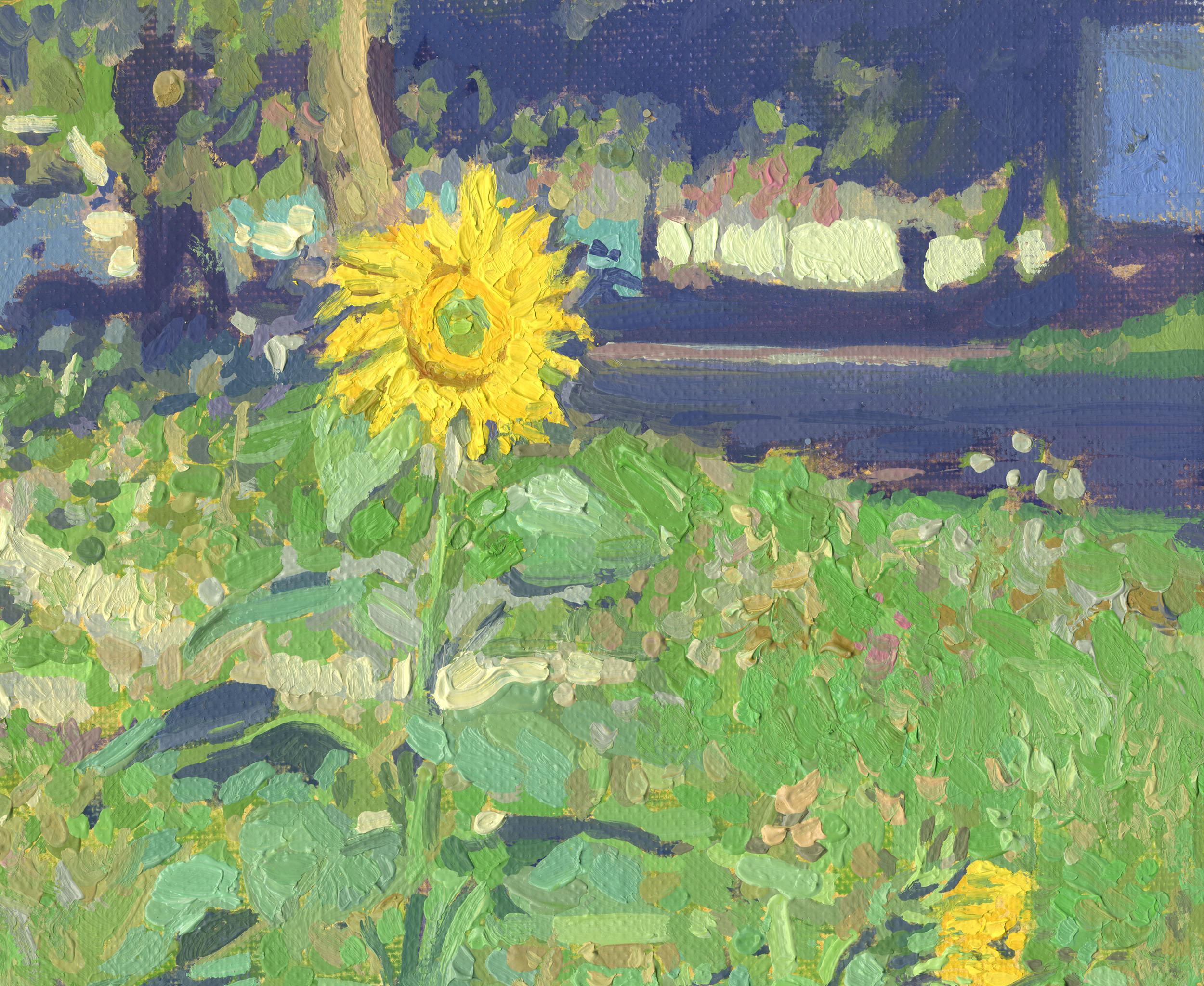Sonnenblumen in Maryino (Impressionismus), Painting, von Simon Kozhin