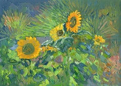 Sunflowers. Turunc, Impressionism painting, 2022, Oil on canvas, 21 x30 cm, New