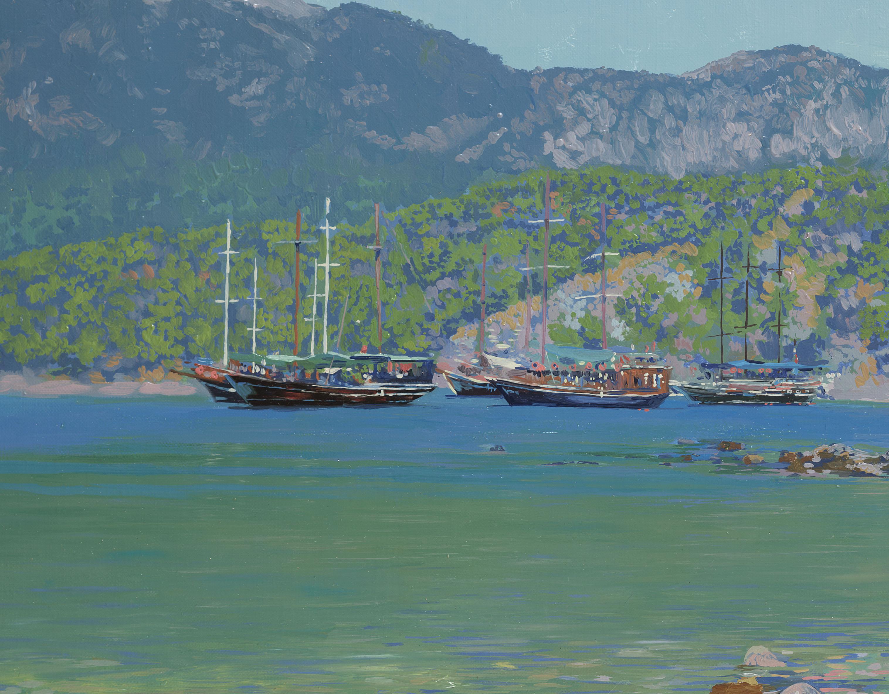 Puerto de Sunny - Landscape Painting Gris de Simon Kozhin