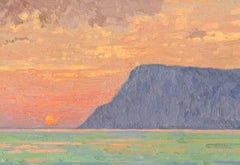 Sunset at Cape Kuron Painting, Coastal Landscape, Oil on Canvas, New