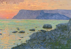 Sunset at Cape Kuron Painting, Coastal Landscape, Oil on Canvas, New