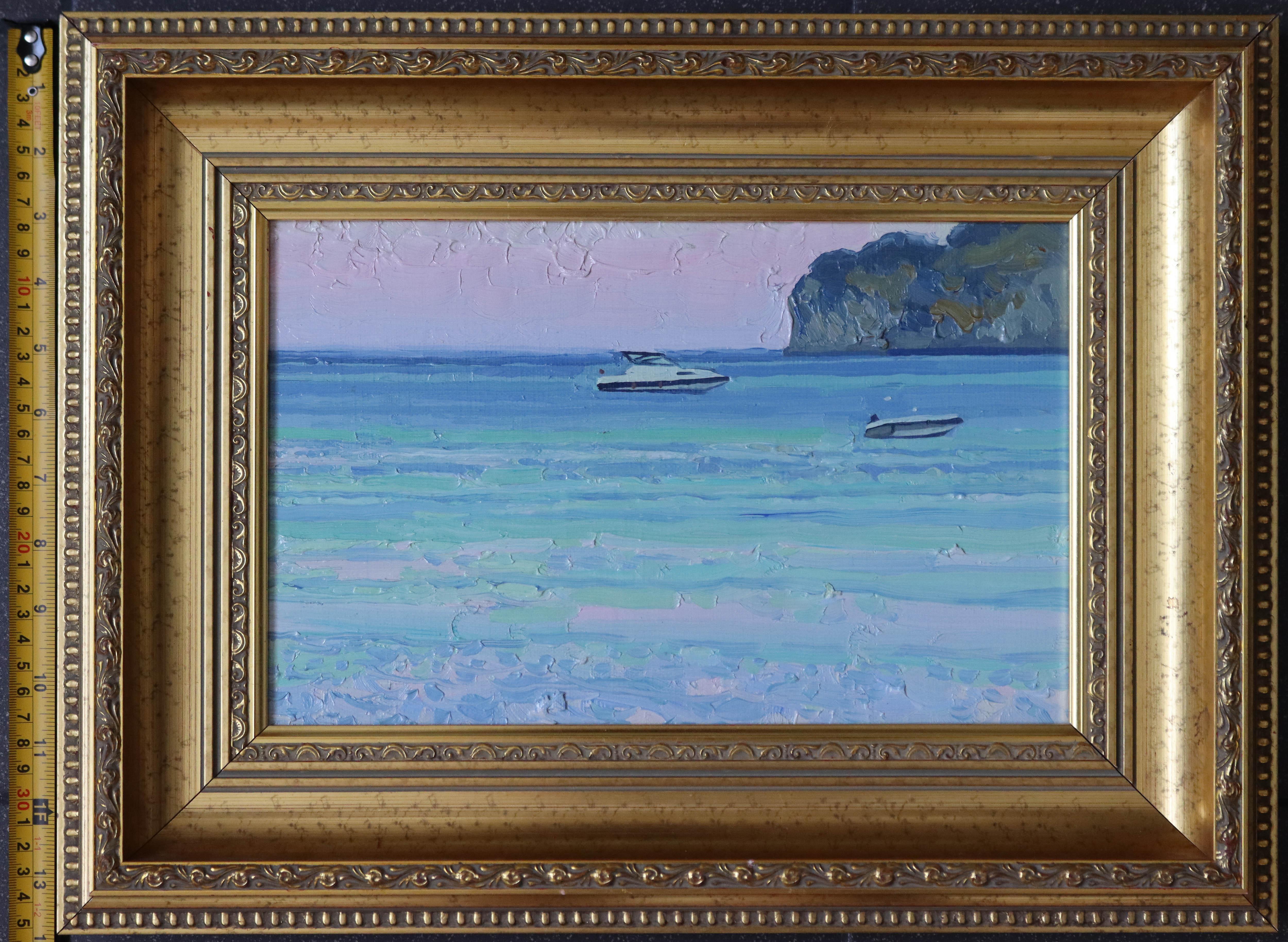 Sonnenuntergang. Boote auf dem Meer im Angebot 6