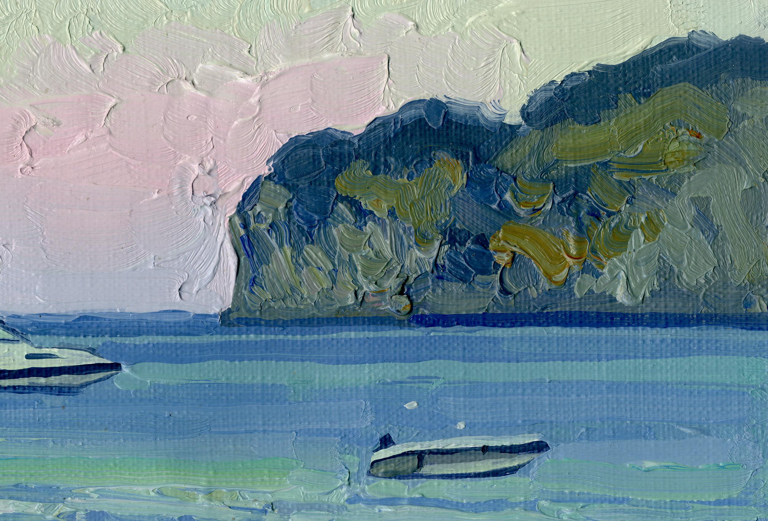 Sonnenuntergang. Boote auf dem Meer (Impressionismus), Painting, von Simon Kozhin