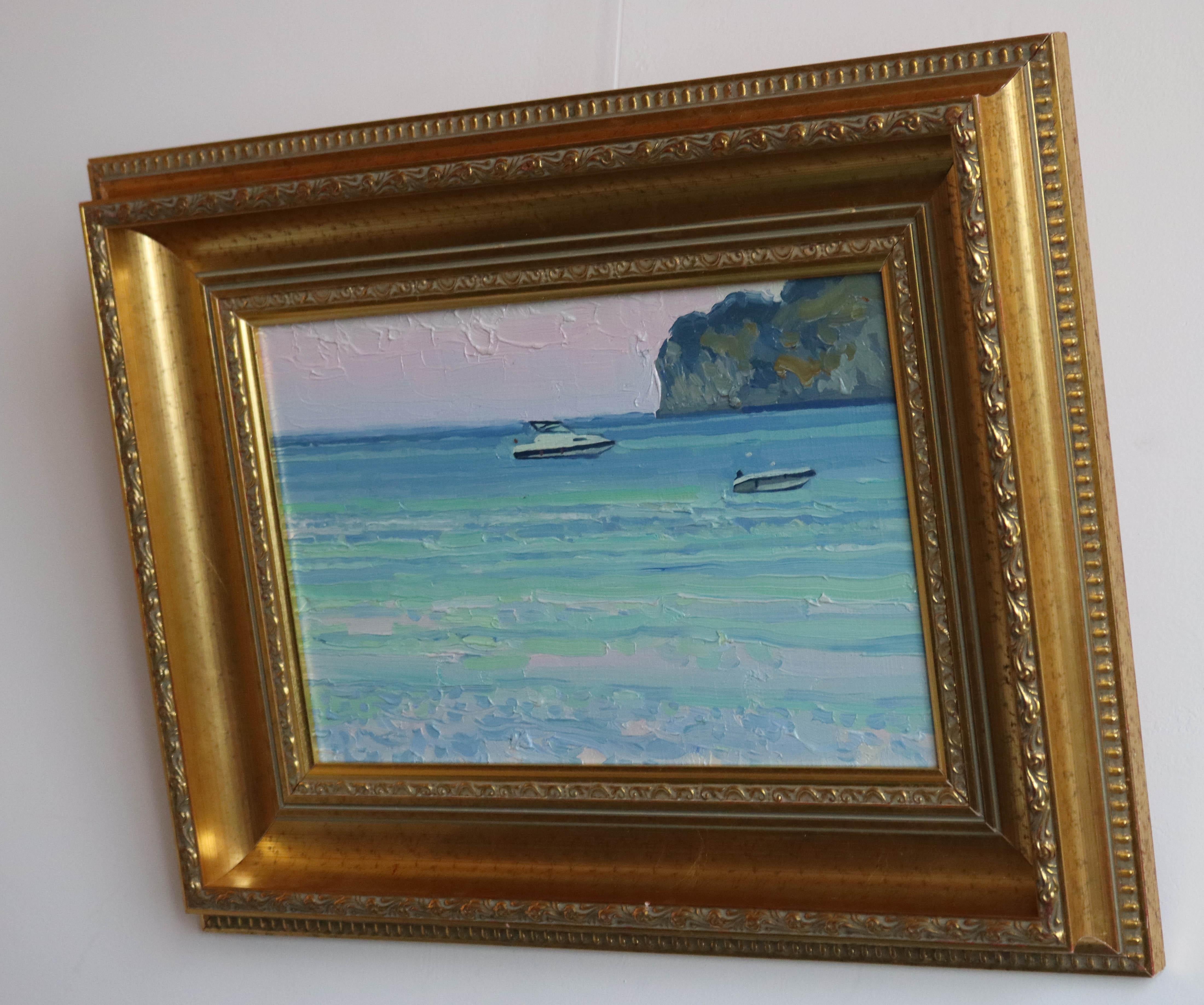 Sonnenuntergang. Boote auf dem Meer im Angebot 3