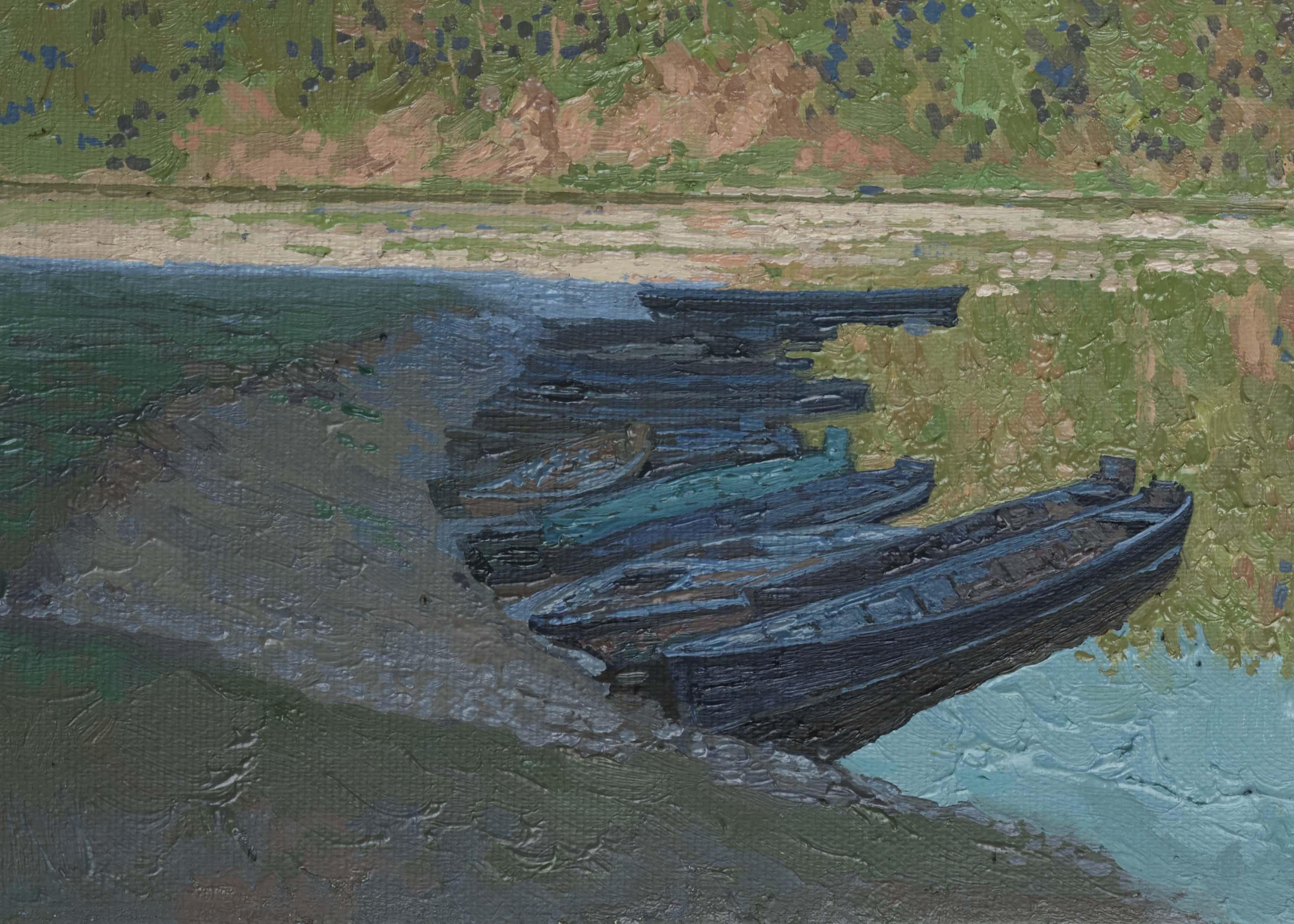 Puesta de sol. Río Chusovaya. Kyn - Landscape Painting Gris de Simon Kozhin