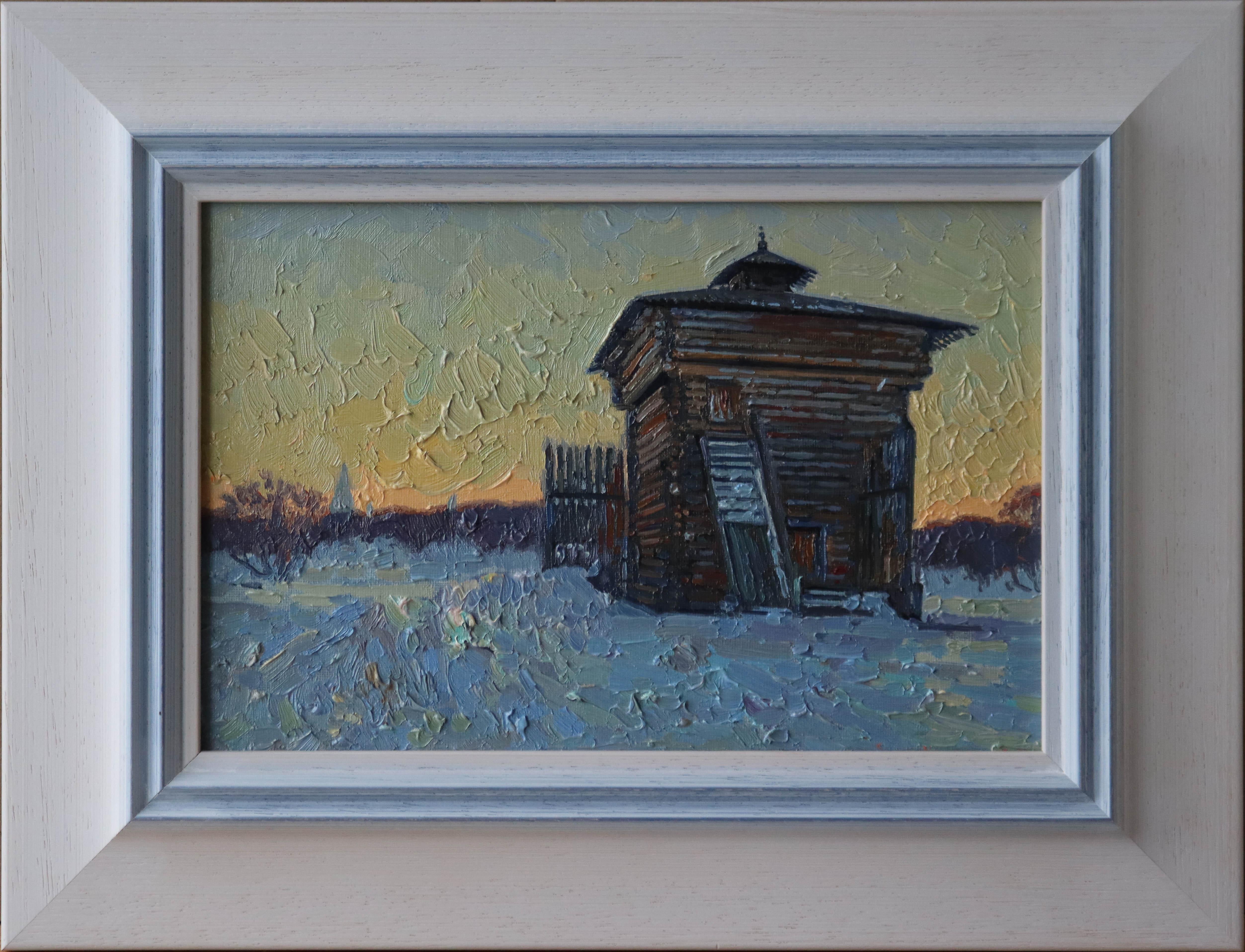Sunset. February. Tower of the Bratsk prison. Kolomenskoye - Painting by Simon Kozhin
