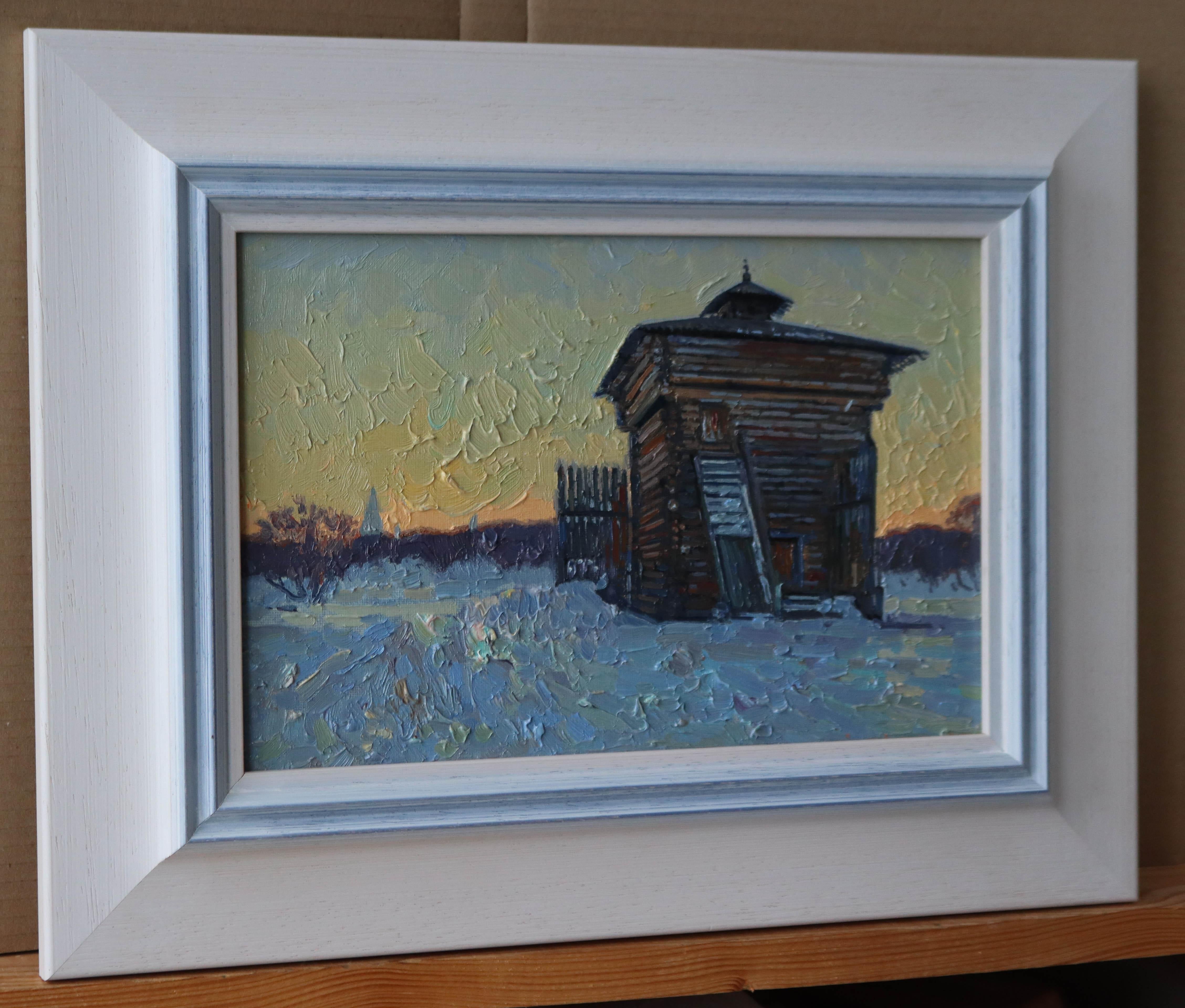 Sunset. February. Tower of the Bratsk prison. Kolomenskoye - Impressionist Painting by Simon Kozhin