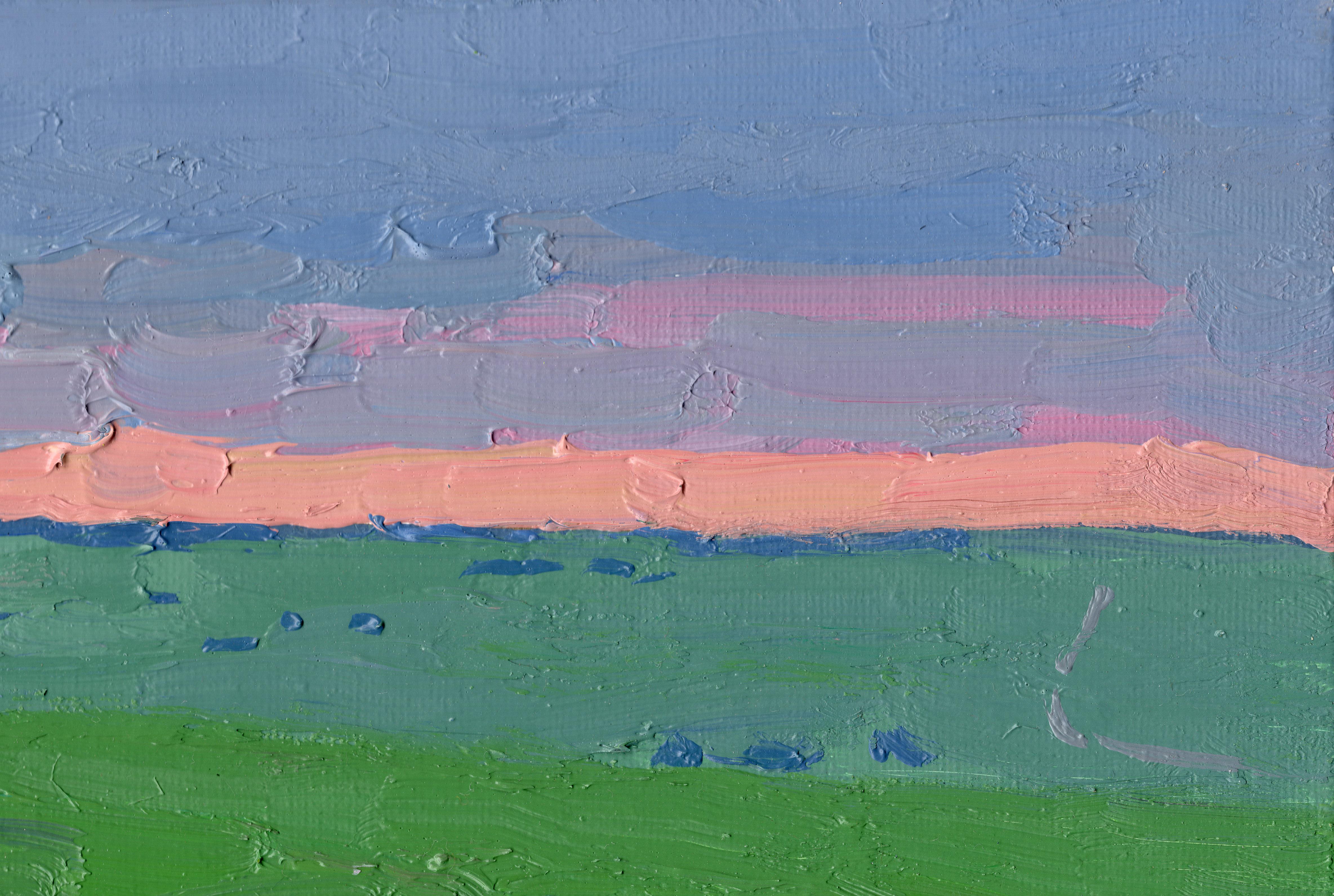 Sonnenuntergang in einem Erbsenfeld (Impressionismus), Painting, von Simon Kozhin