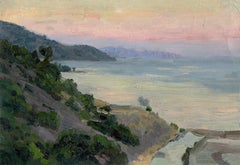 Atardecer en Alushta, Pintura de paisaje, Óleo sobre lienzo, 20x30 cm