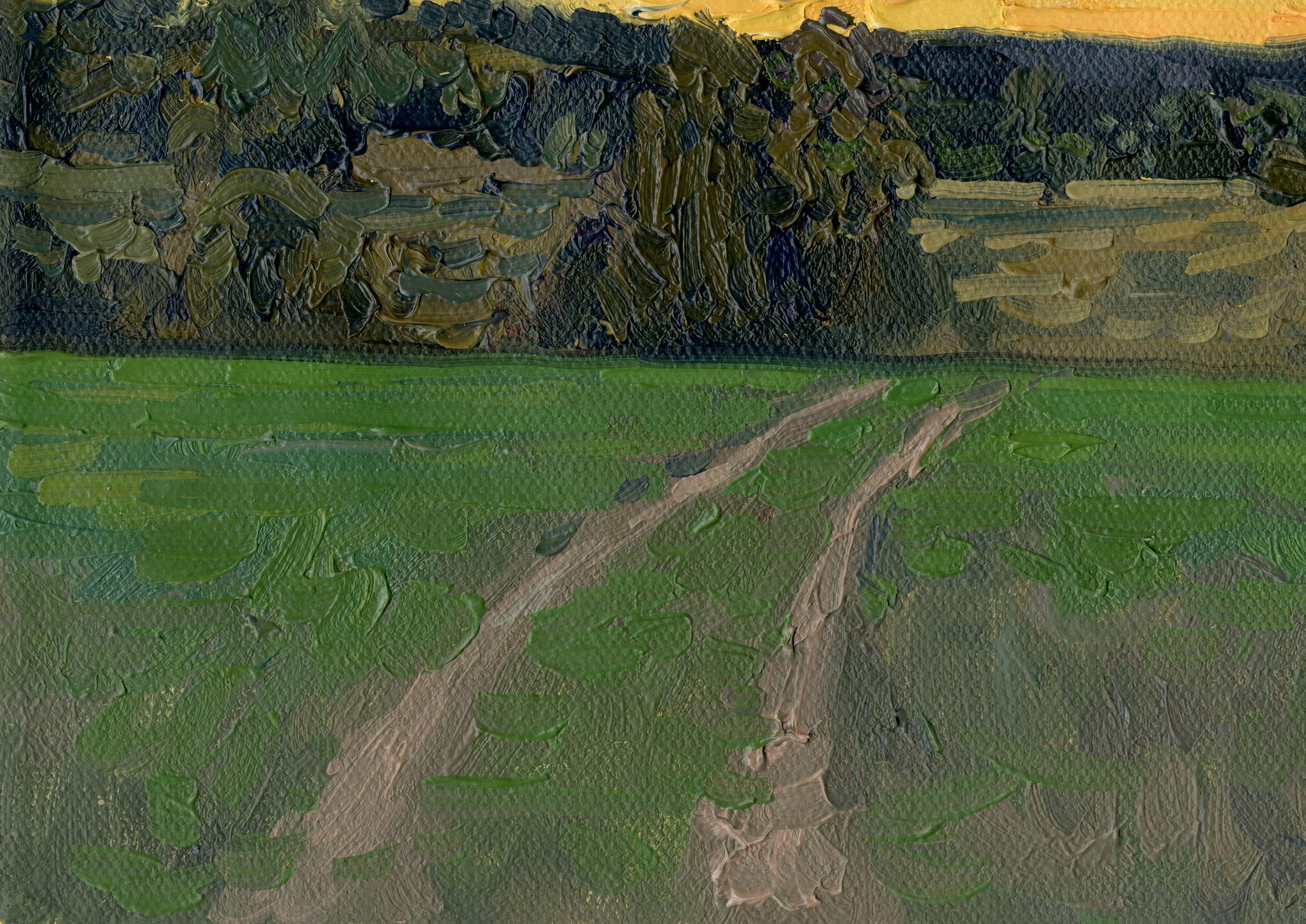 Sunset in Maksimkovo - Impressionnisme Painting par Simon Kozhin