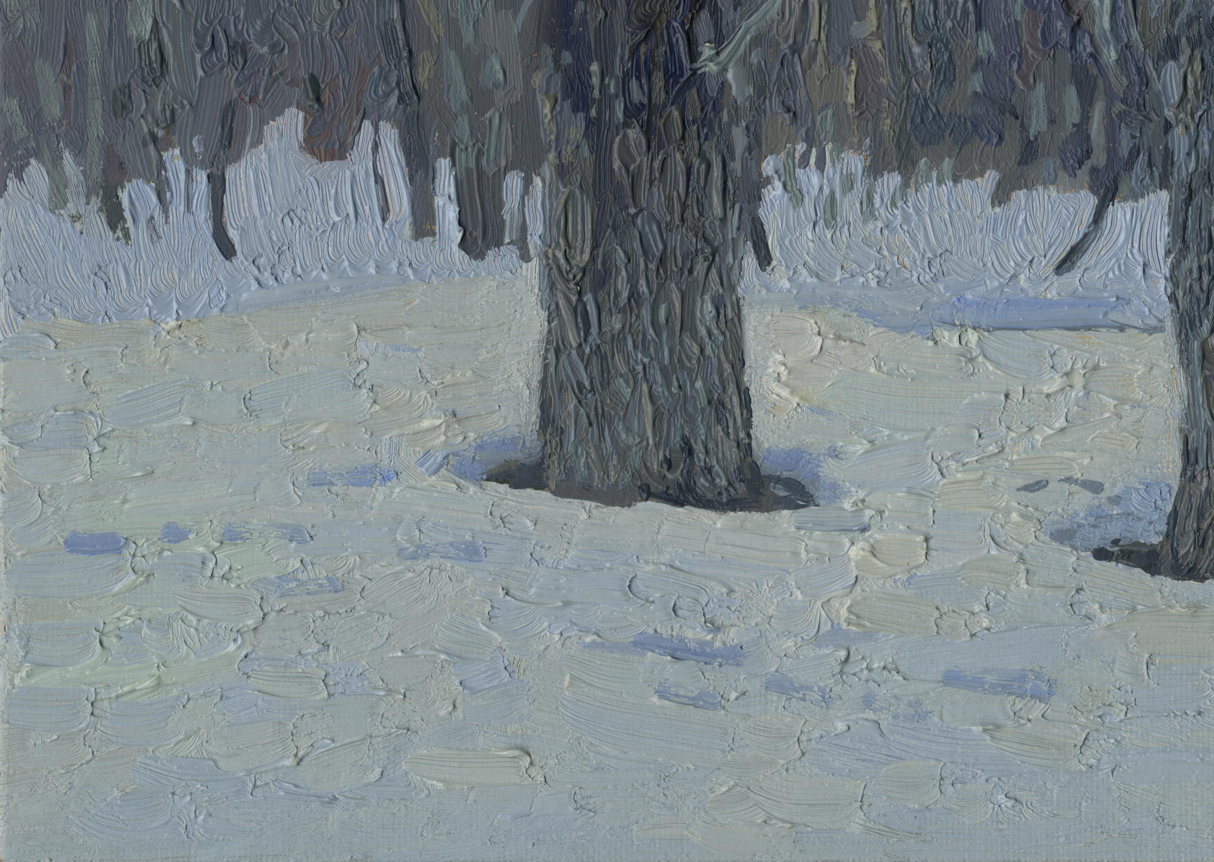 Puesta de sol en Stupino. Febrero - Landscape Painting Gris de Simon Kozhin
