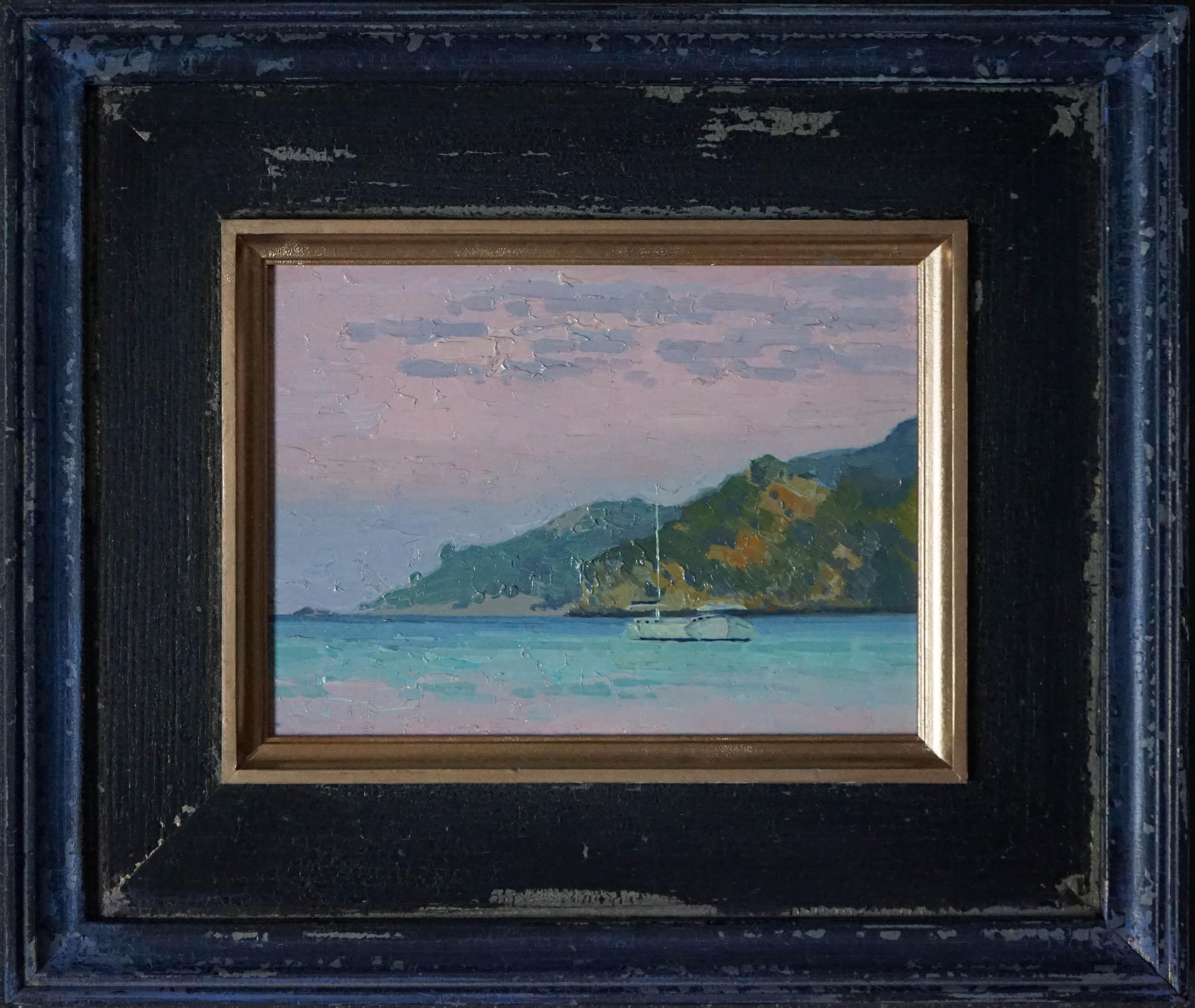 Puesta de sol en Turunc - Landscape Painting Gris de Simon Kozhin