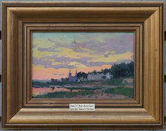 Sonnenuntergang in Veliky Ustyug Impressionistisches Gemälde 2001 Öl auf Karton 20 x 30 Gerahmt