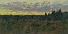 Sunset in Zhitkovo, Landscape Painting, Oil on Canvas, 20x38.5 cm