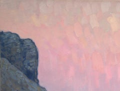 Pittura spiaggia italiana al tramonto, paesaggio marino in pastelli morbidi, 60x80 cm