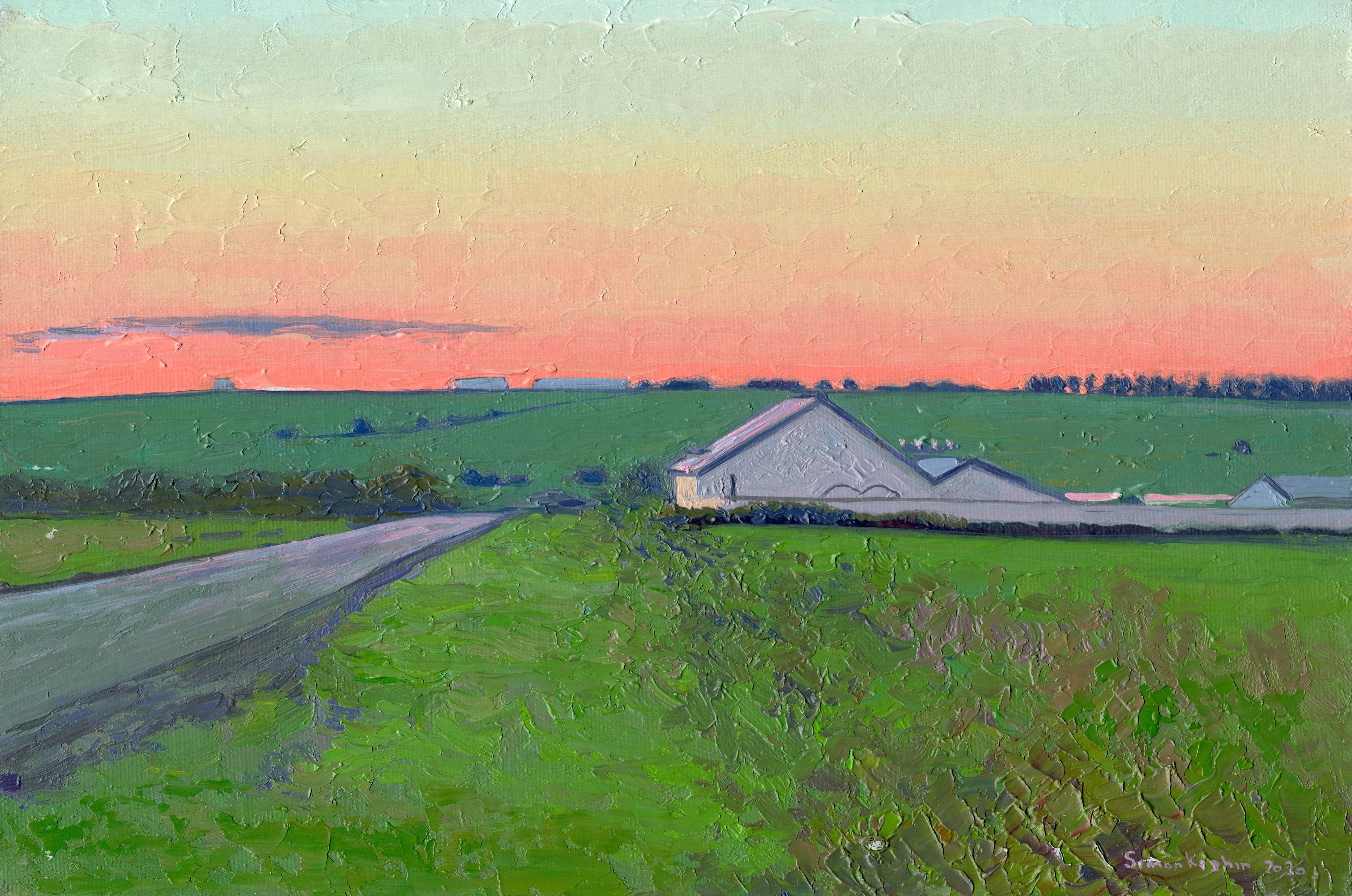 Simon Kozhin Landscape Painting - Sunset on the farm