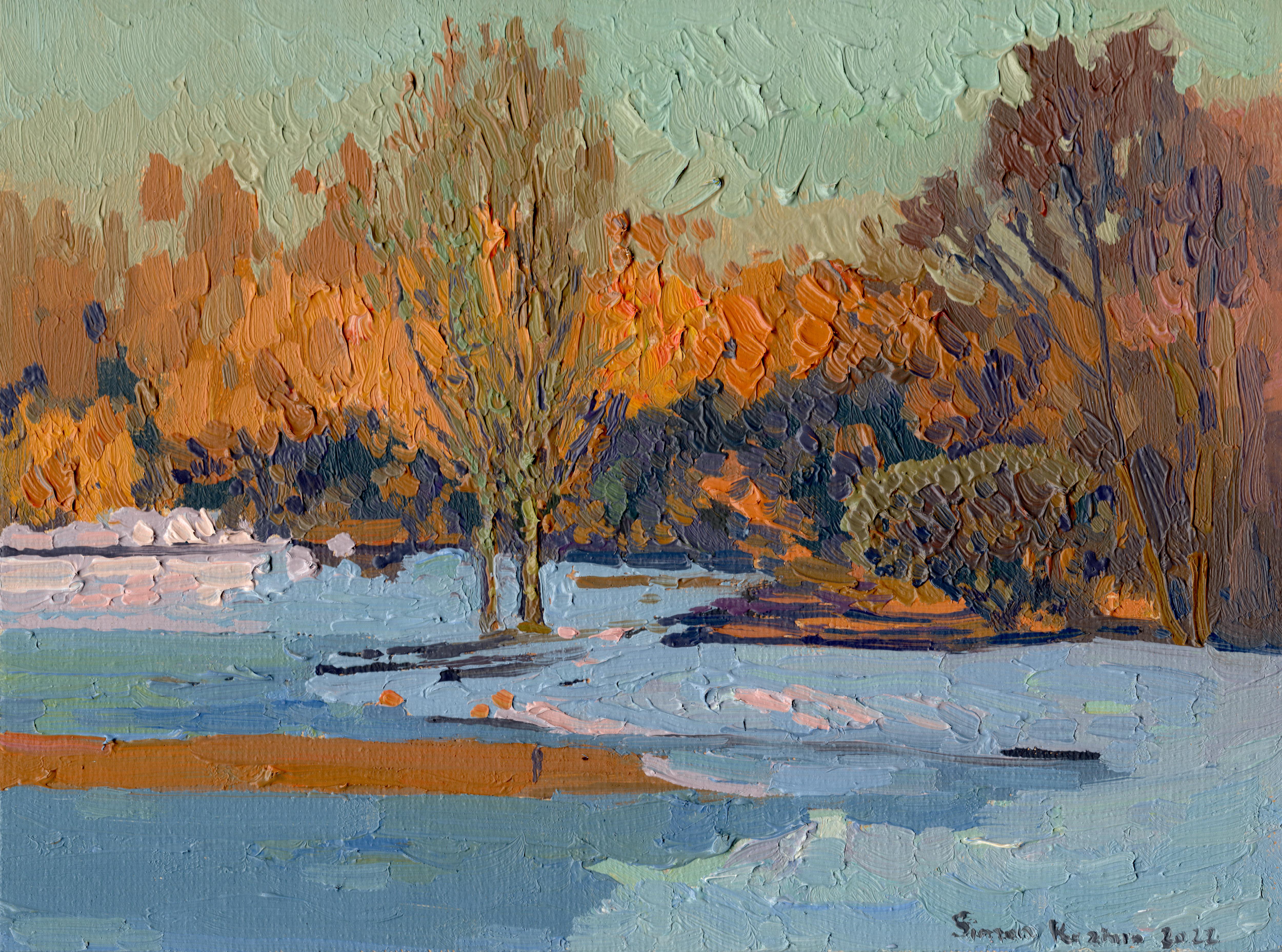 Simon Kozhin Landscape Painting - Sunset on Tsaritsynsky Pond. March