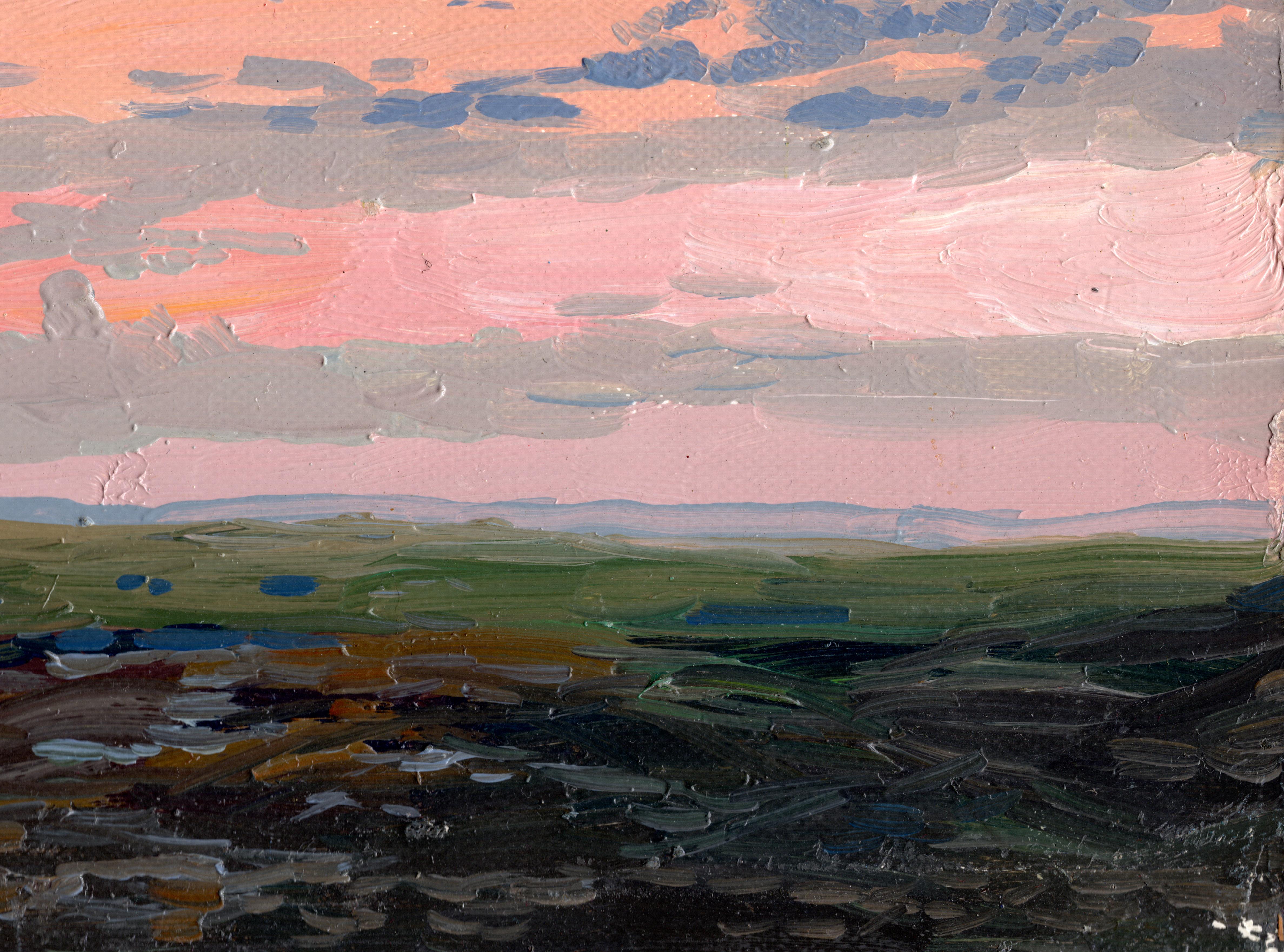 Dans cette pièce, j'ai adopté les douces teintes du crépuscule pour capturer la beauté sereine d'un champ russe sous un ciel déclinant. Les doux coups de pinceau et la palette atténuée évoquent une tranquillité paisible, vous invitant à ressentir le