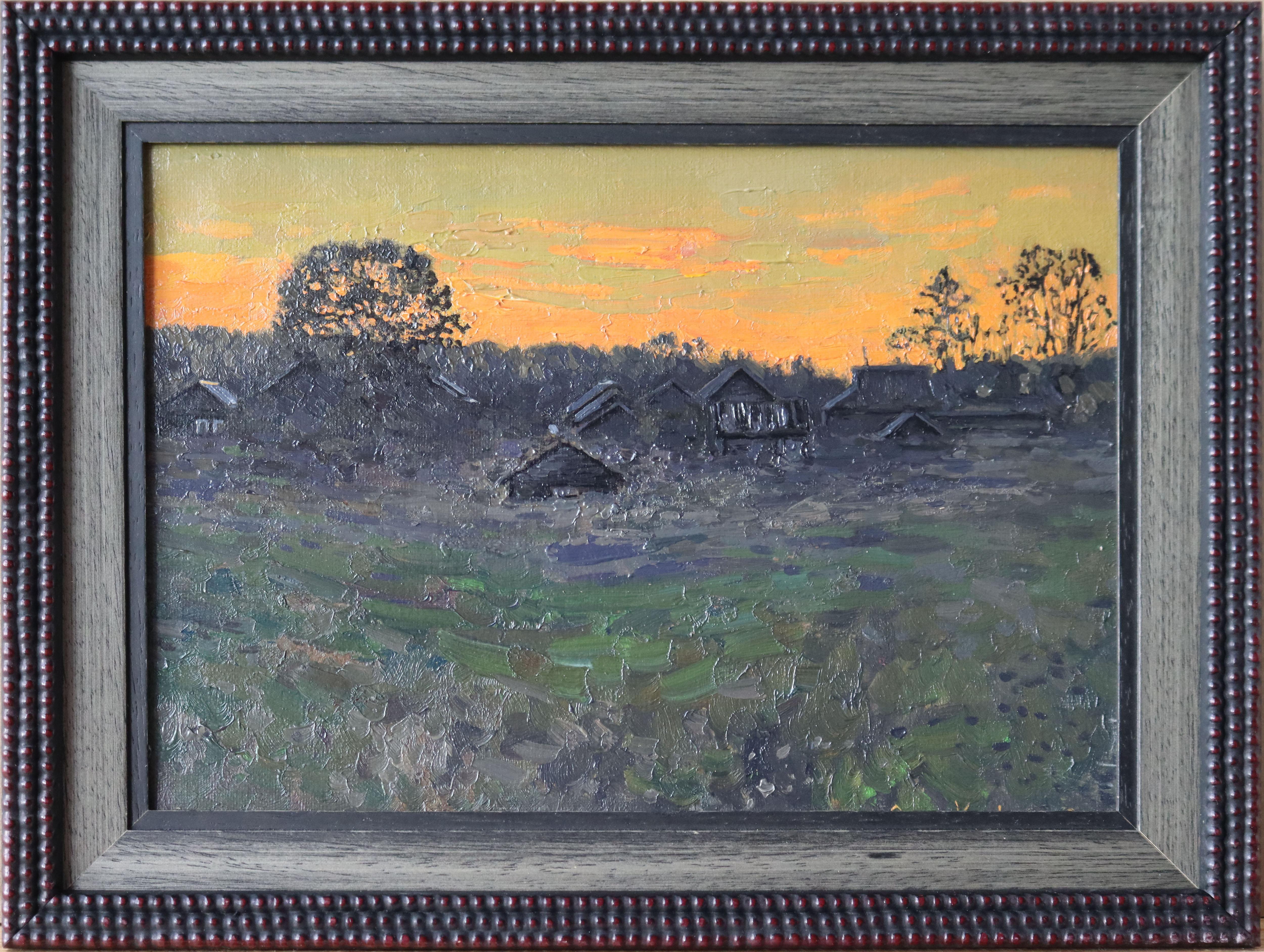 Sunset. Sukhoy ruchey - Black Landscape Painting by Simon Kozhin