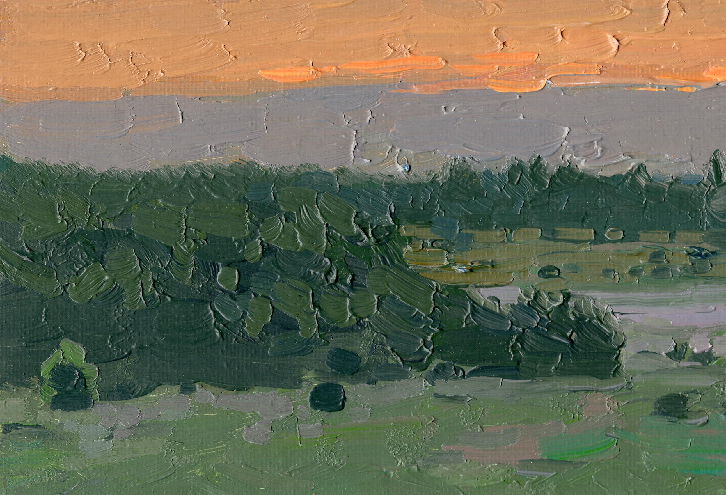 Sunset. The fog is spreading. Bolshoye Sytkovo - Painting by Simon Kozhin