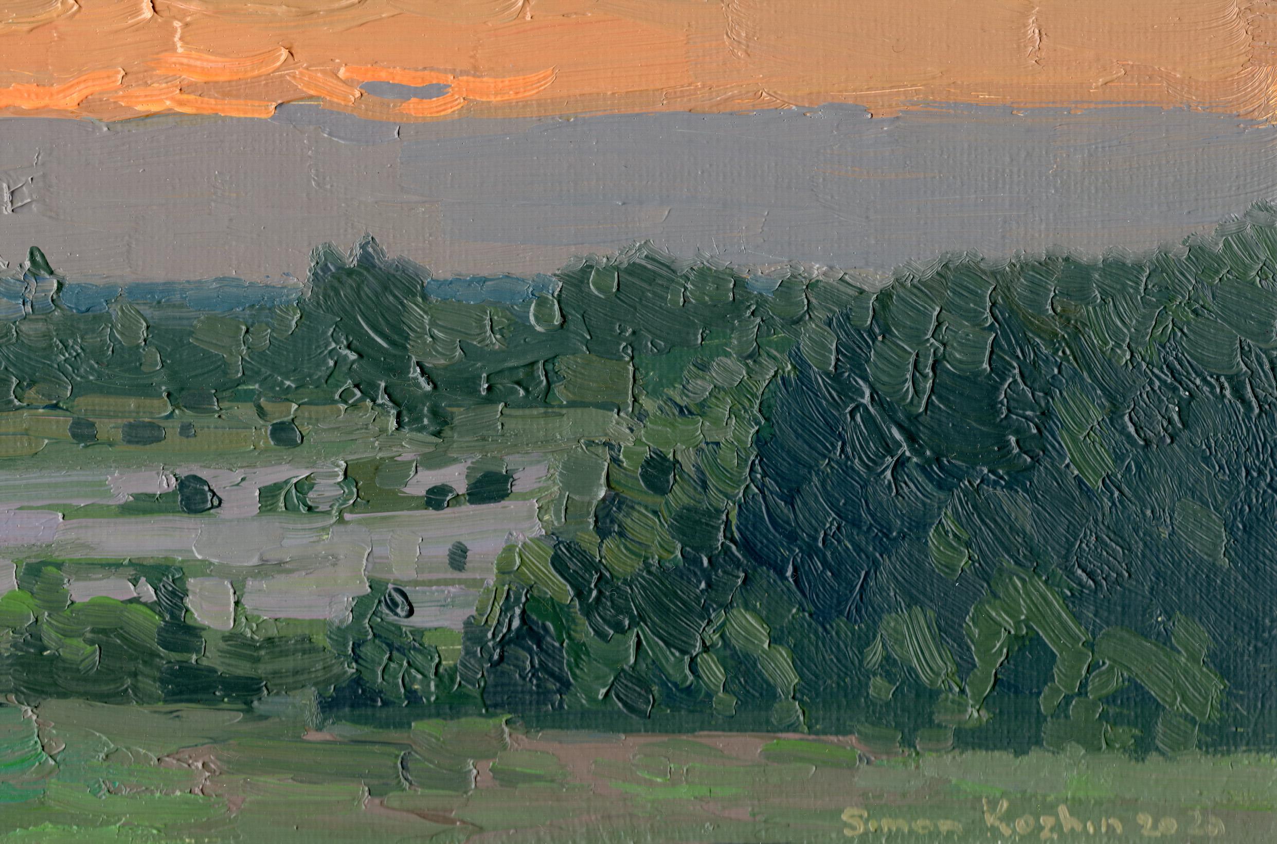 Sunset. The fog is spreading. Bolshoye Sytkovo - Impressionist Painting by Simon Kozhin