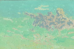 Pittura paesaggistica Sunset Village Kyn, olio su tela, cornice antica