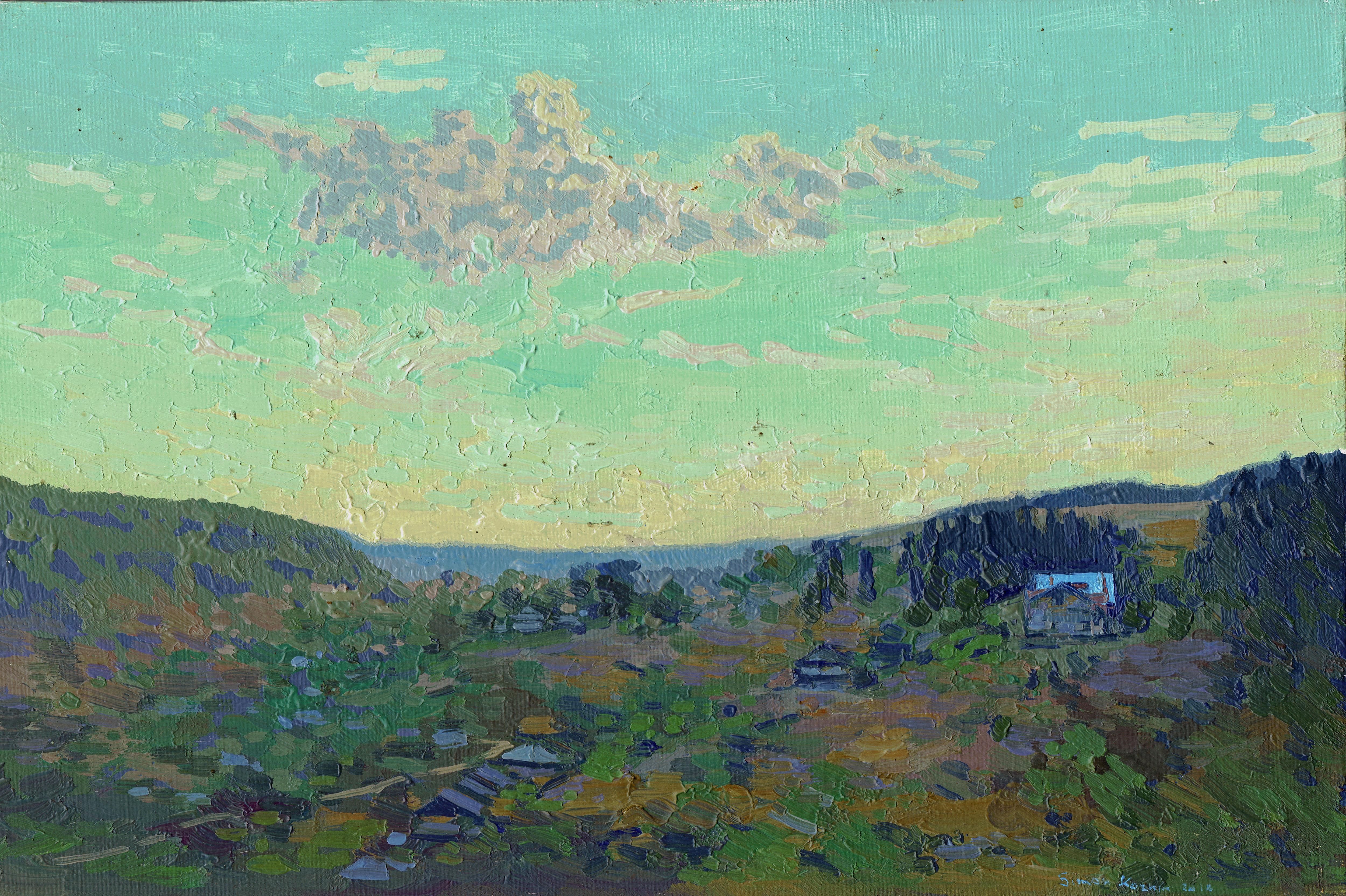 Simon Kozhin Landscape Painting - Sunset. Village of Kyn. Ural