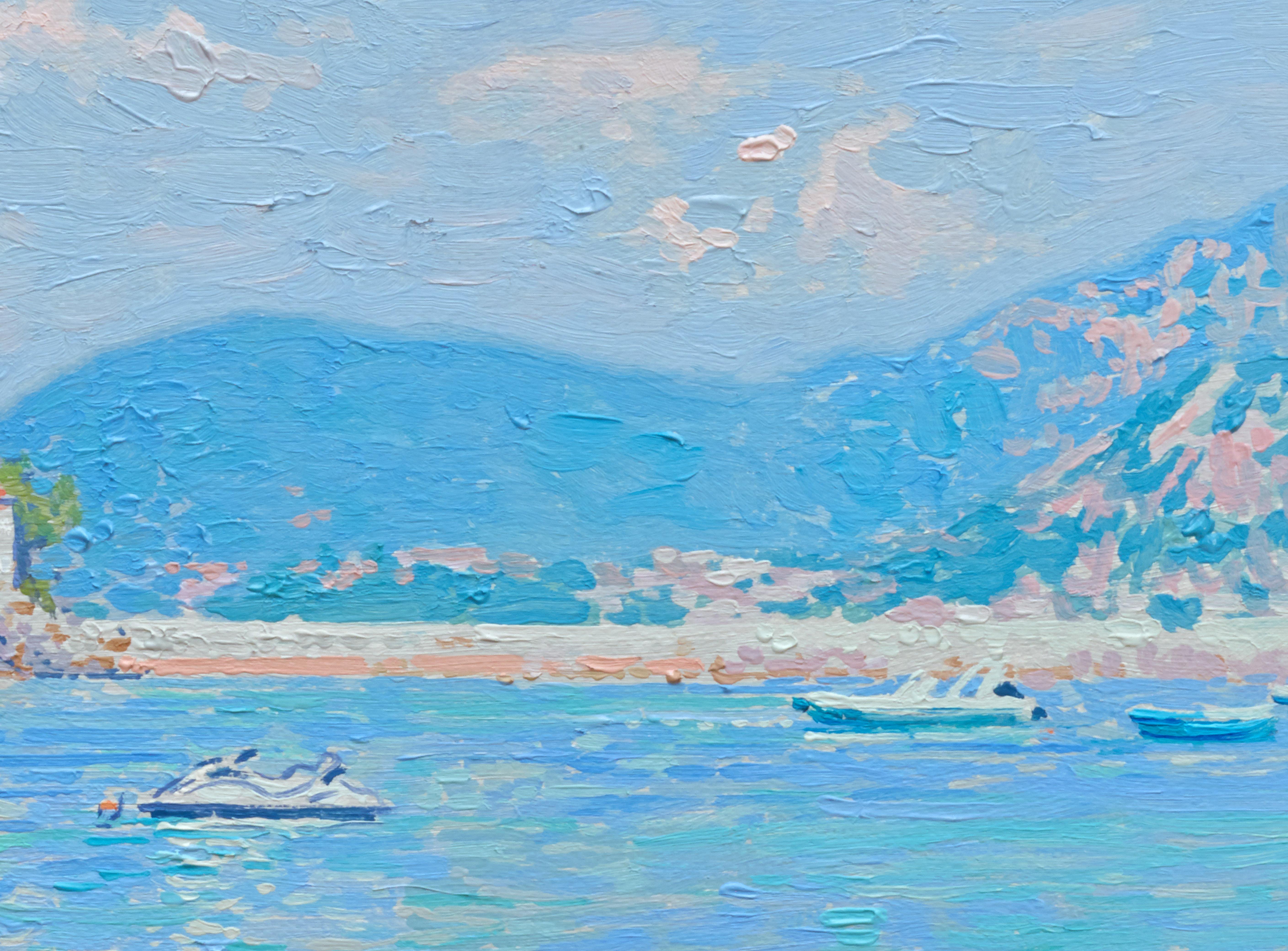 Sveti Stefan - Blue Landscape Painting by Simon Kozhin